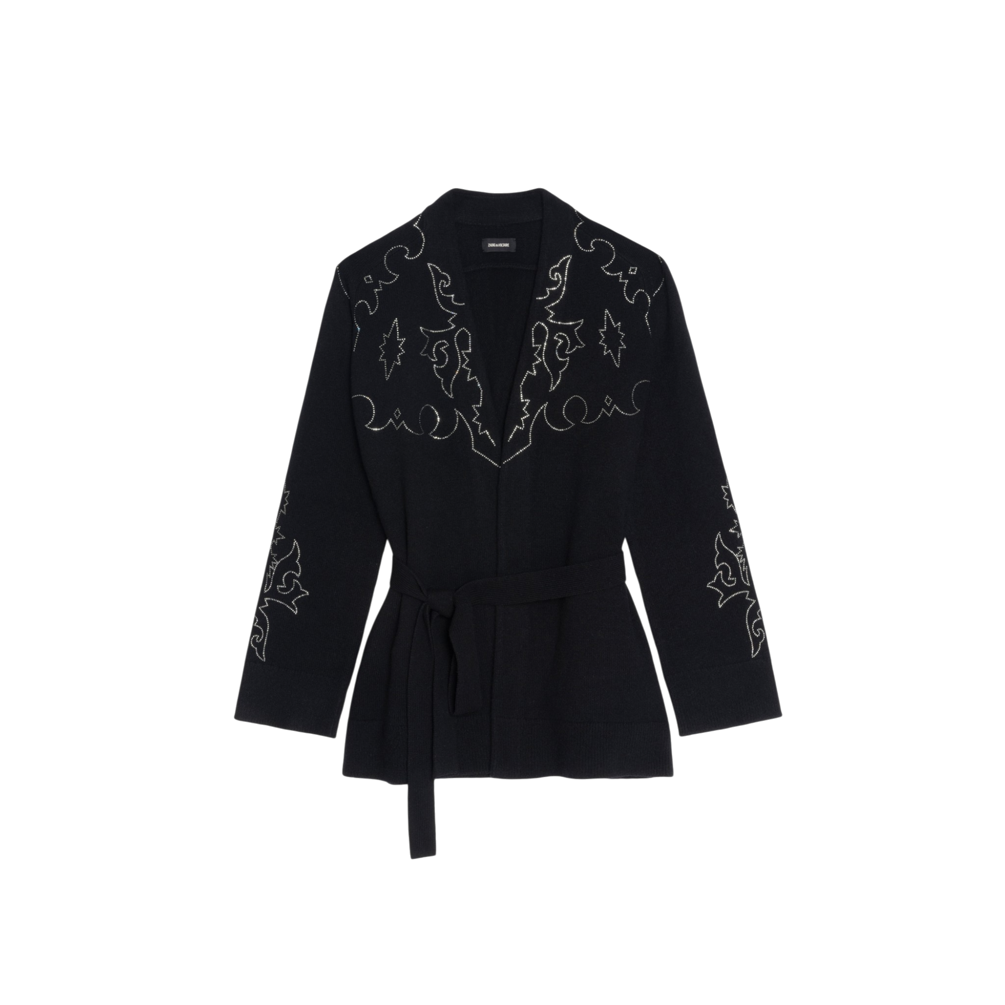 Salomy Western Rhinestone Cashmere Cardigan - Black