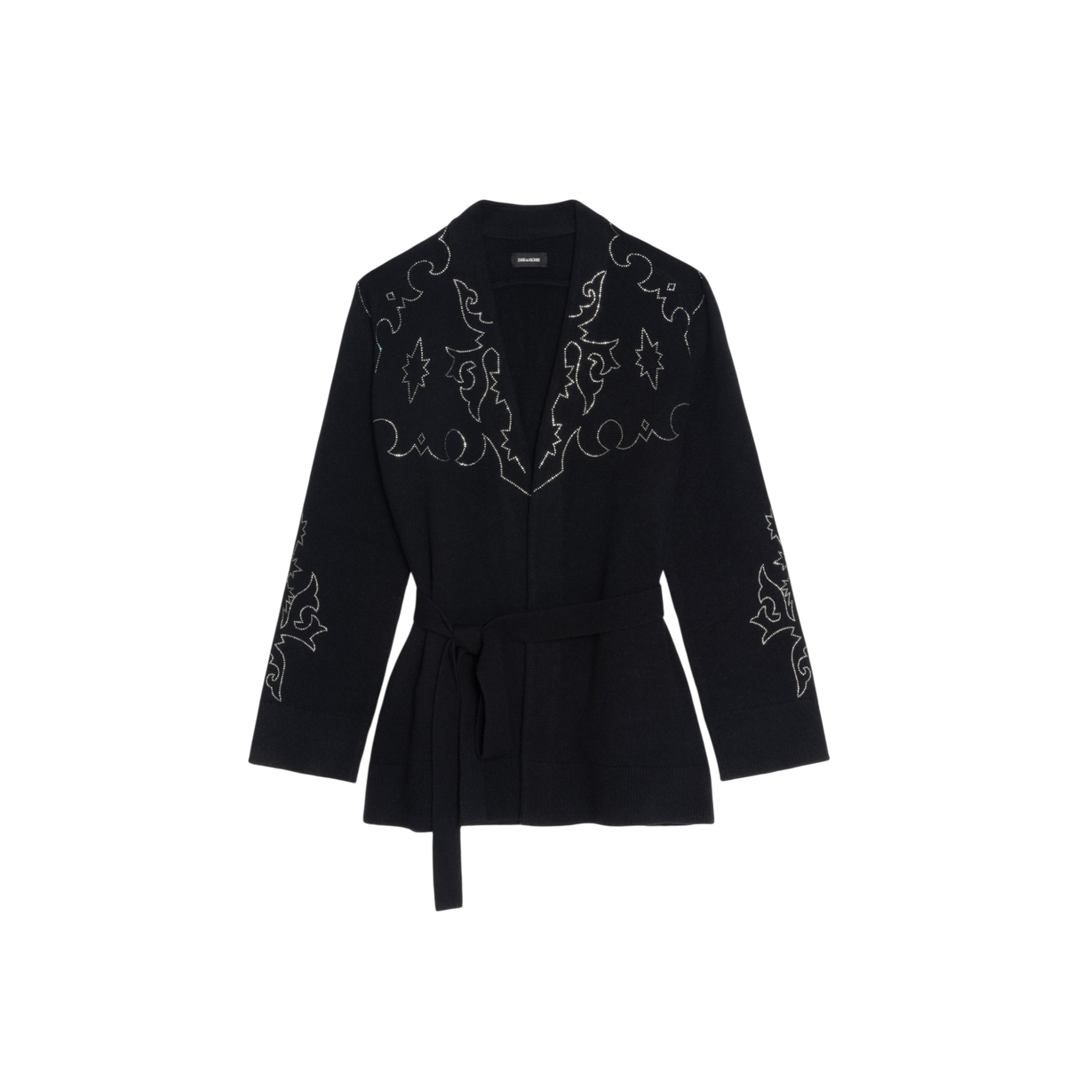 Salomy Western Rhinestone Cashmere Cardigan - Black