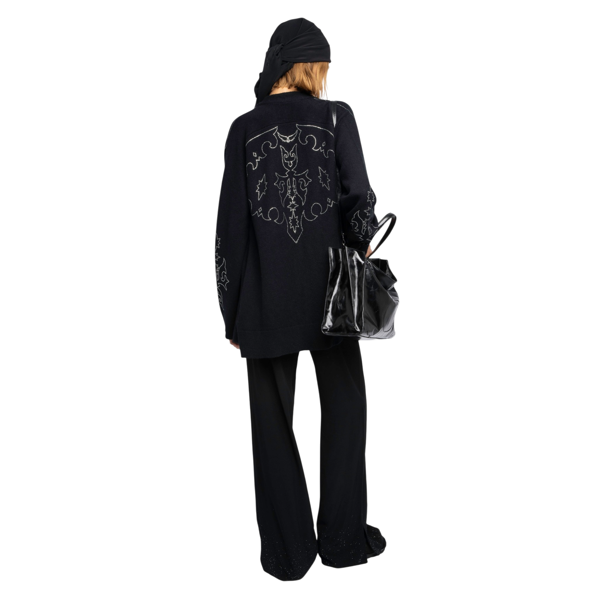Salomy Western Rhinestone Cashmere Cardigan - Black