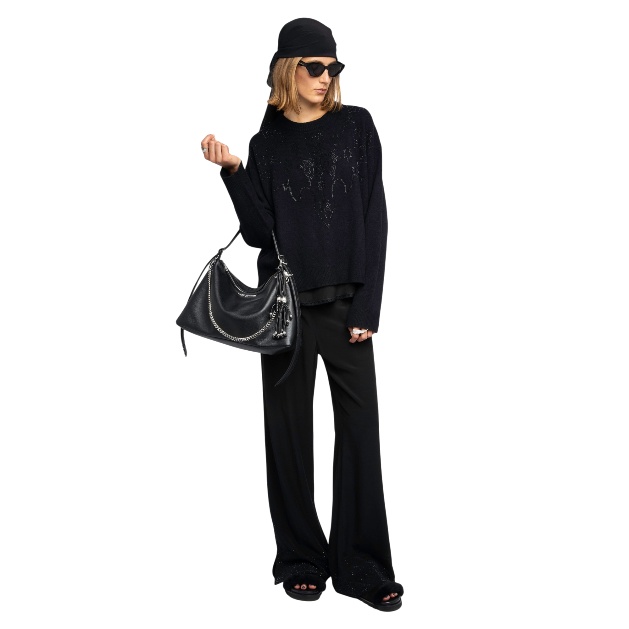Markuz Western Rhinestone Cashmere Jumper - Black