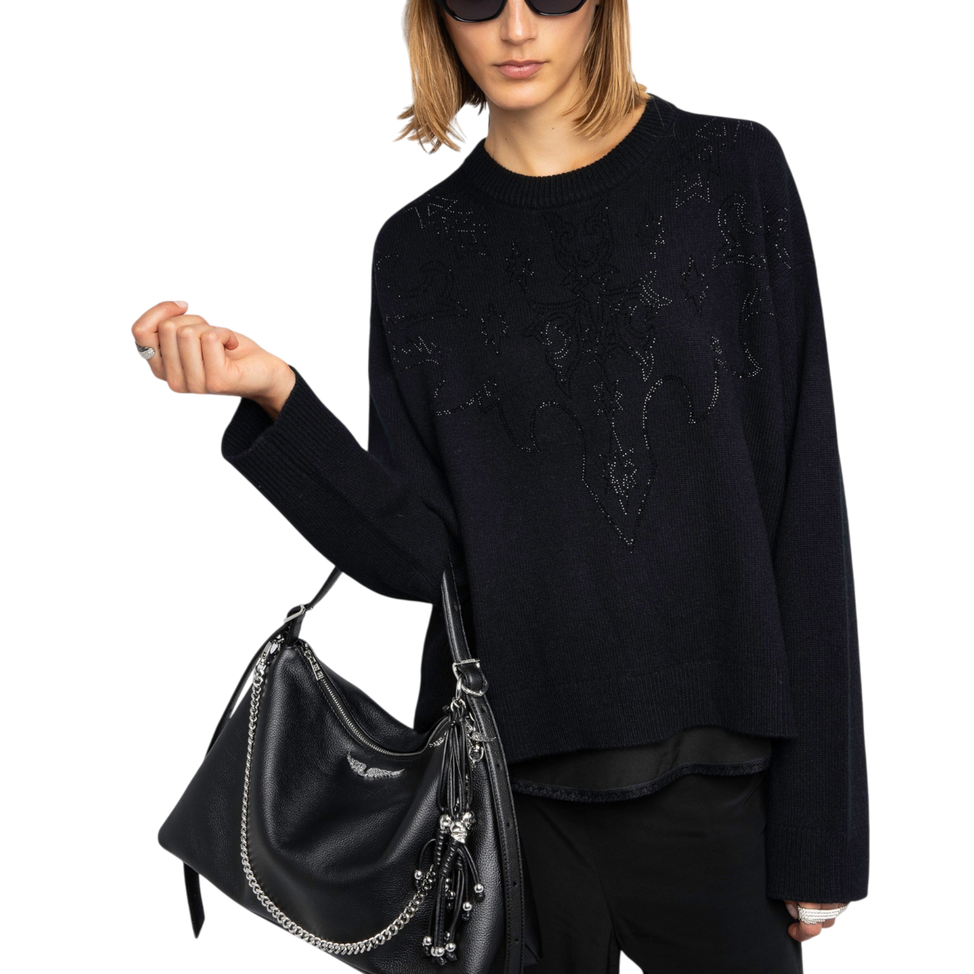 Markuz Western Rhinestone Cashmere Jumper - Black