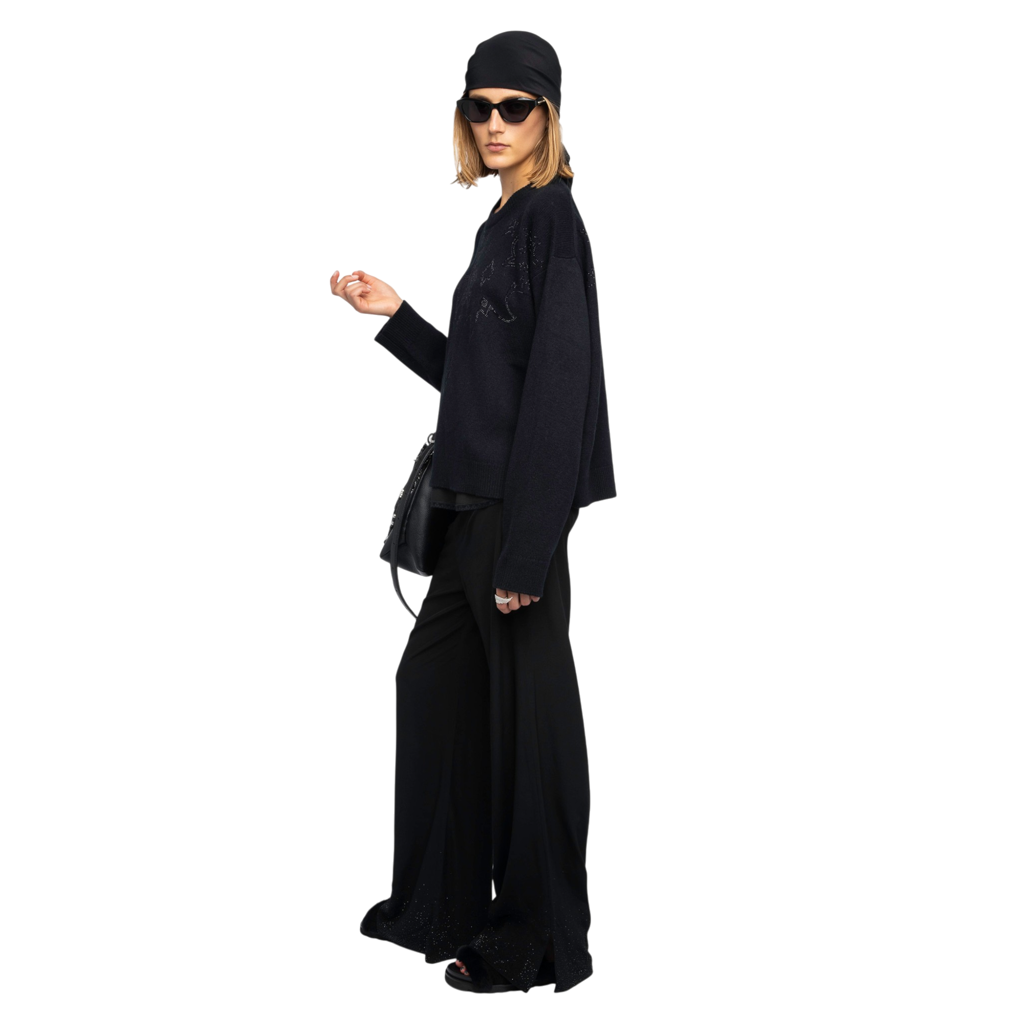 Markuz Western Rhinestone Cashmere Jumper - Black