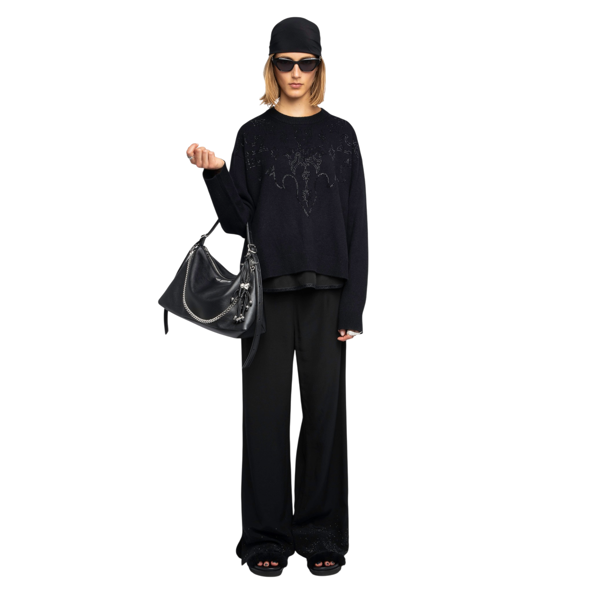 Markuz Western Rhinestone Cashmere Jumper - Black