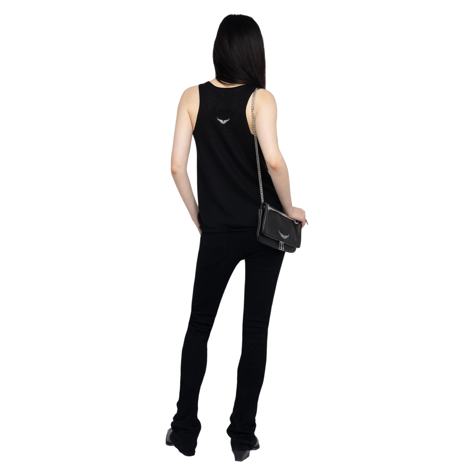 Lee Rhinestone Wings Cashmere Tank Top - Black