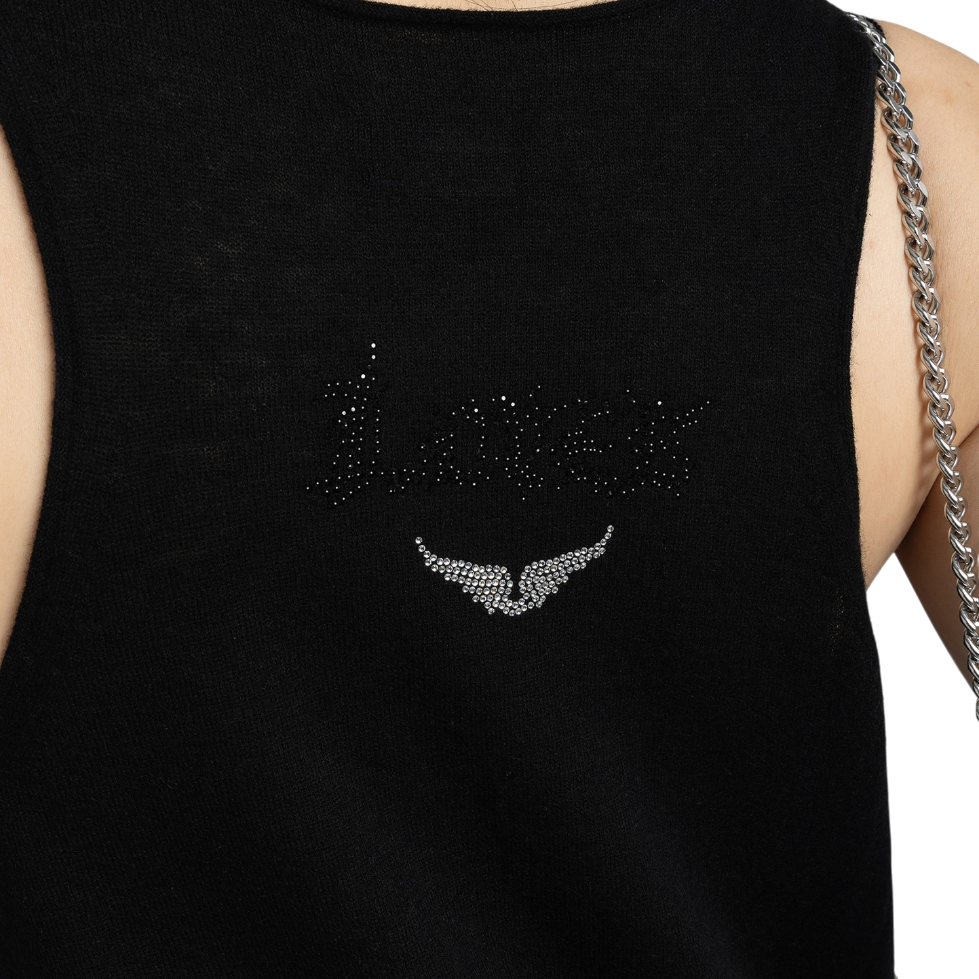 Lee Rhinestone Wings Cashmere Tank Top - Black