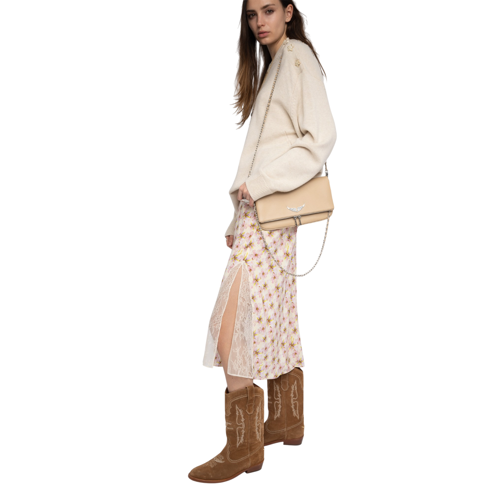 Rock Grained Leather Clutch - Clay
