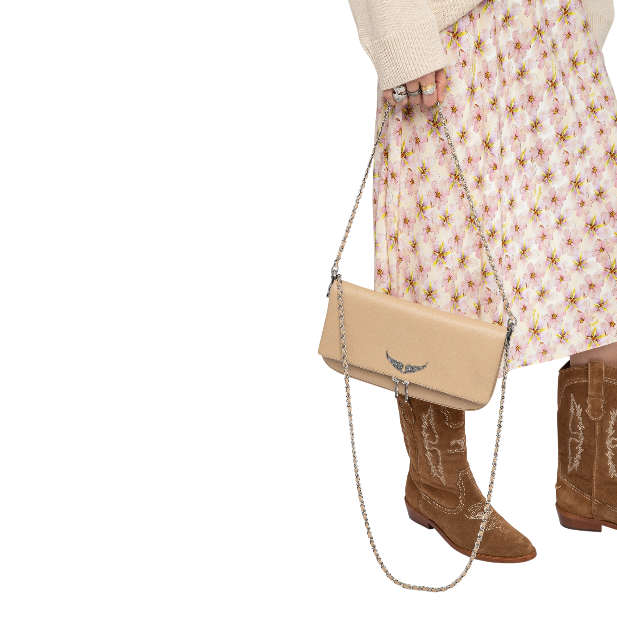 Rock Grained Leather Clutch - Clay