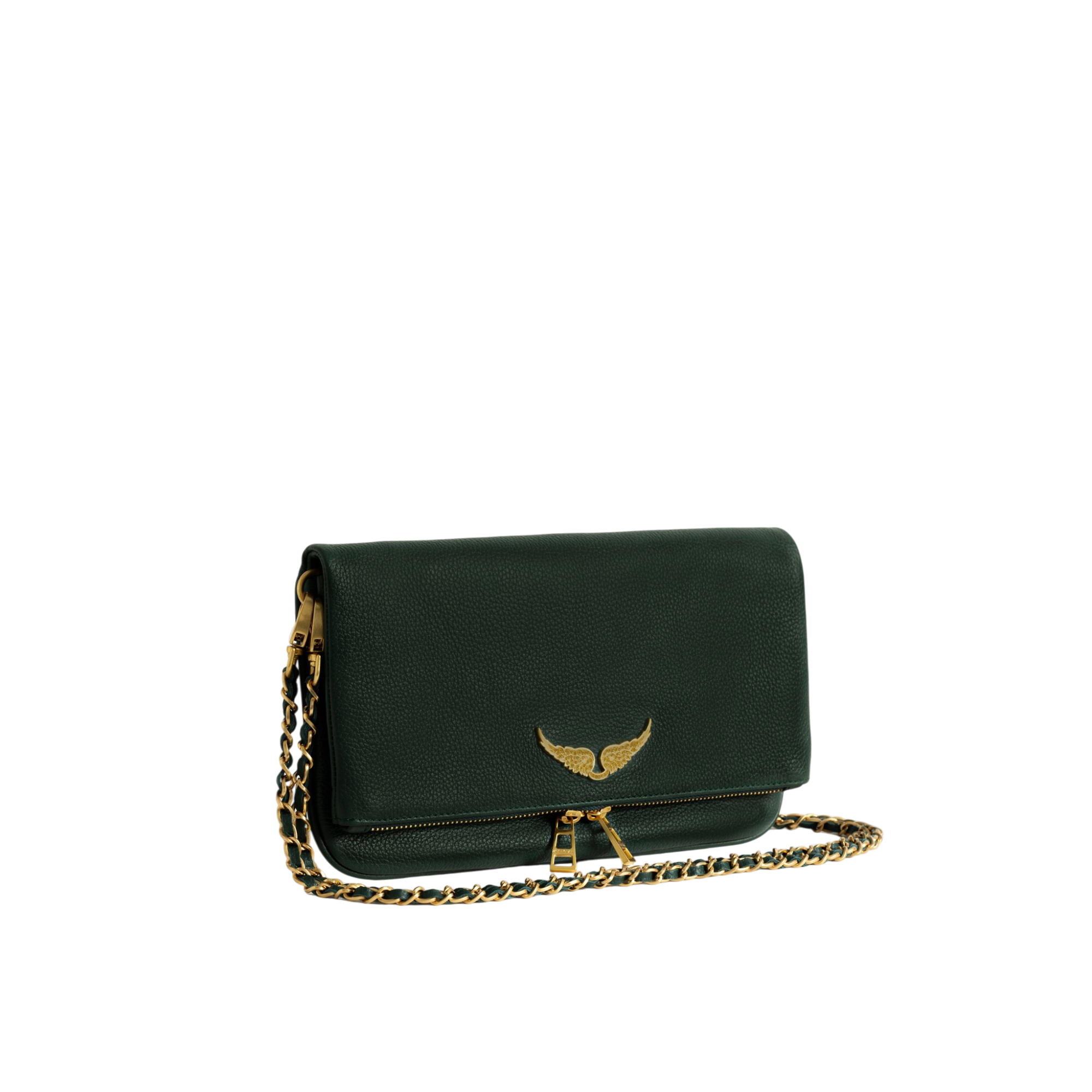 Rock Grained Leather Clutch - Emerald