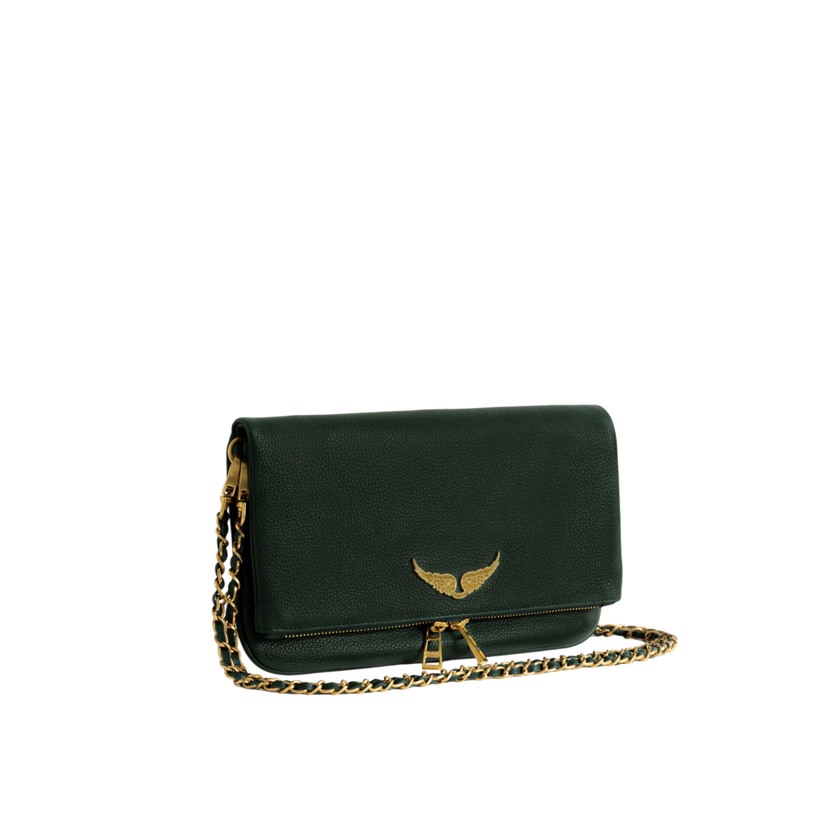 Rock Grained Leather Clutch - Emerald