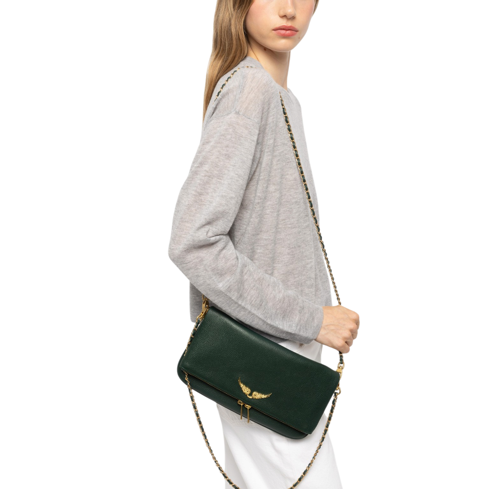 Rock Grained Leather Clutch - Emerald