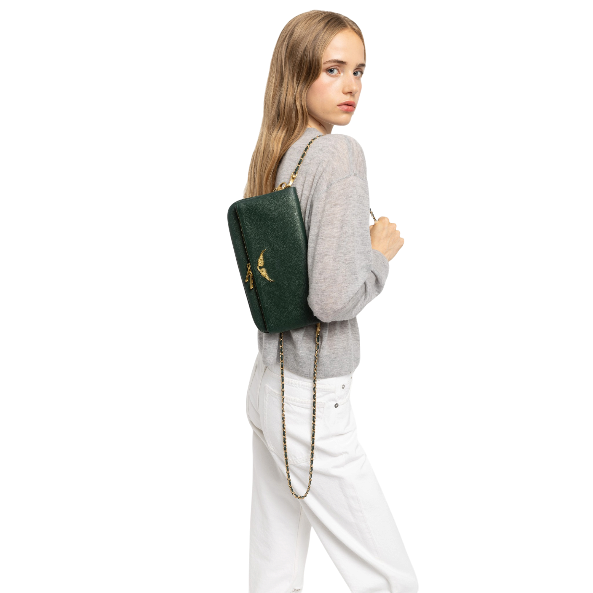 Rock Grained Leather Clutch - Emerald