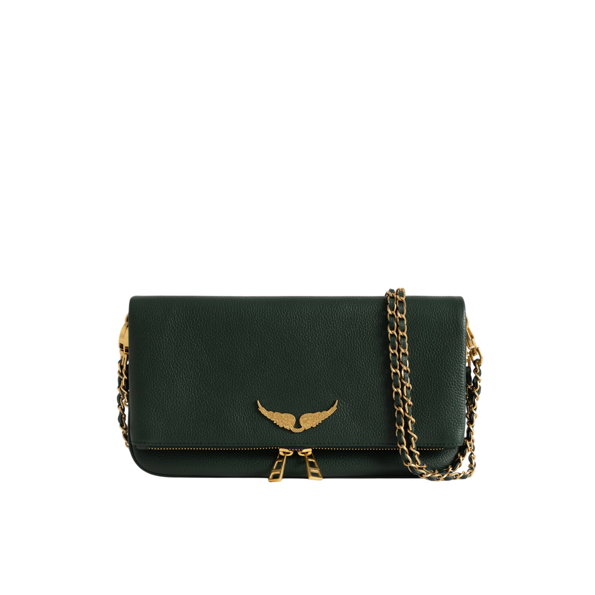 Rock Grained Leather Clutch - Emerald