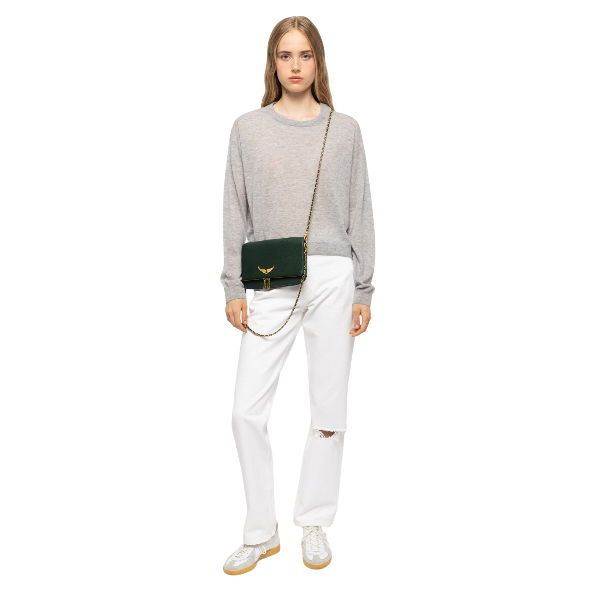 Rock Grained Leather Clutch - Emerald