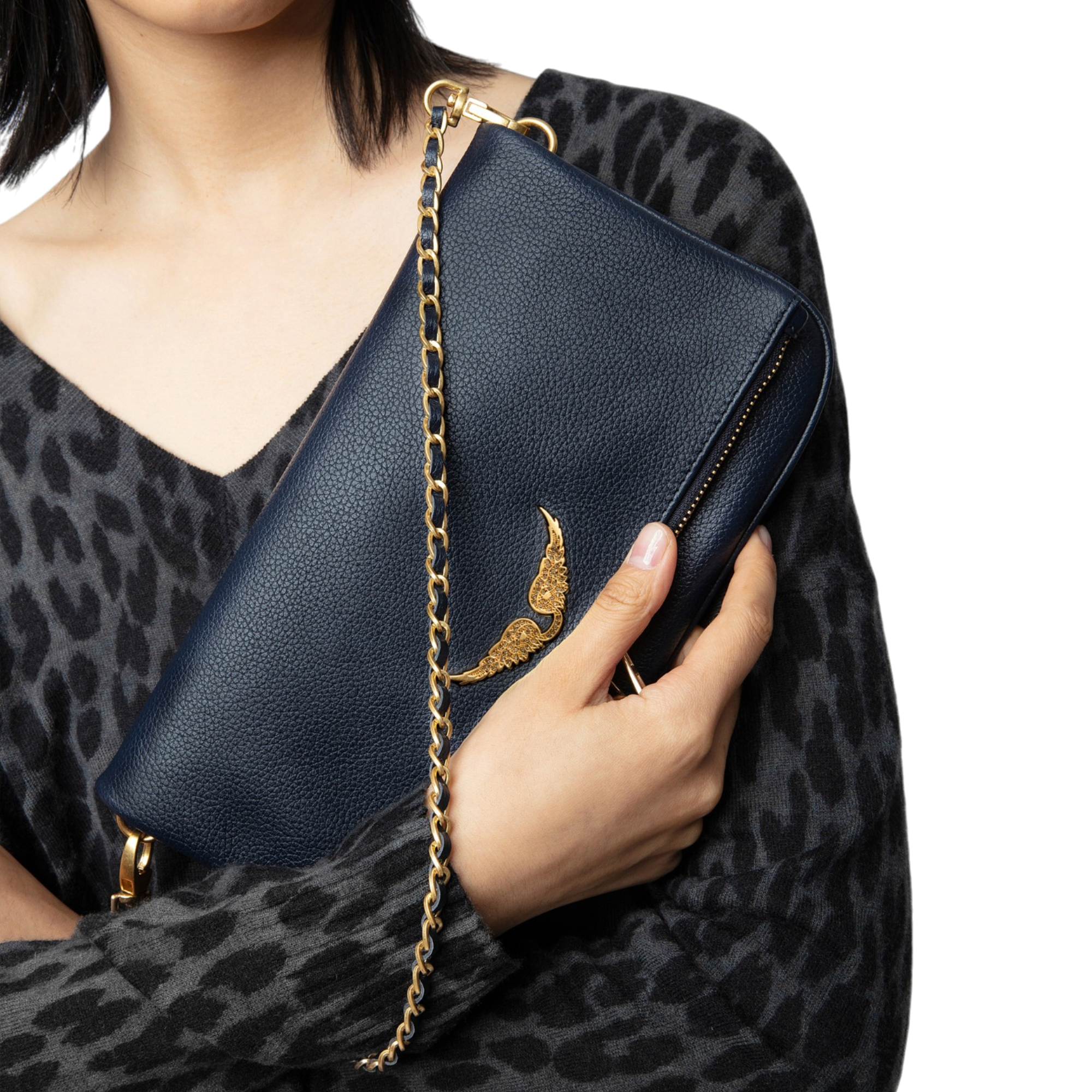 Rock Grained Leather Clutch - Ink