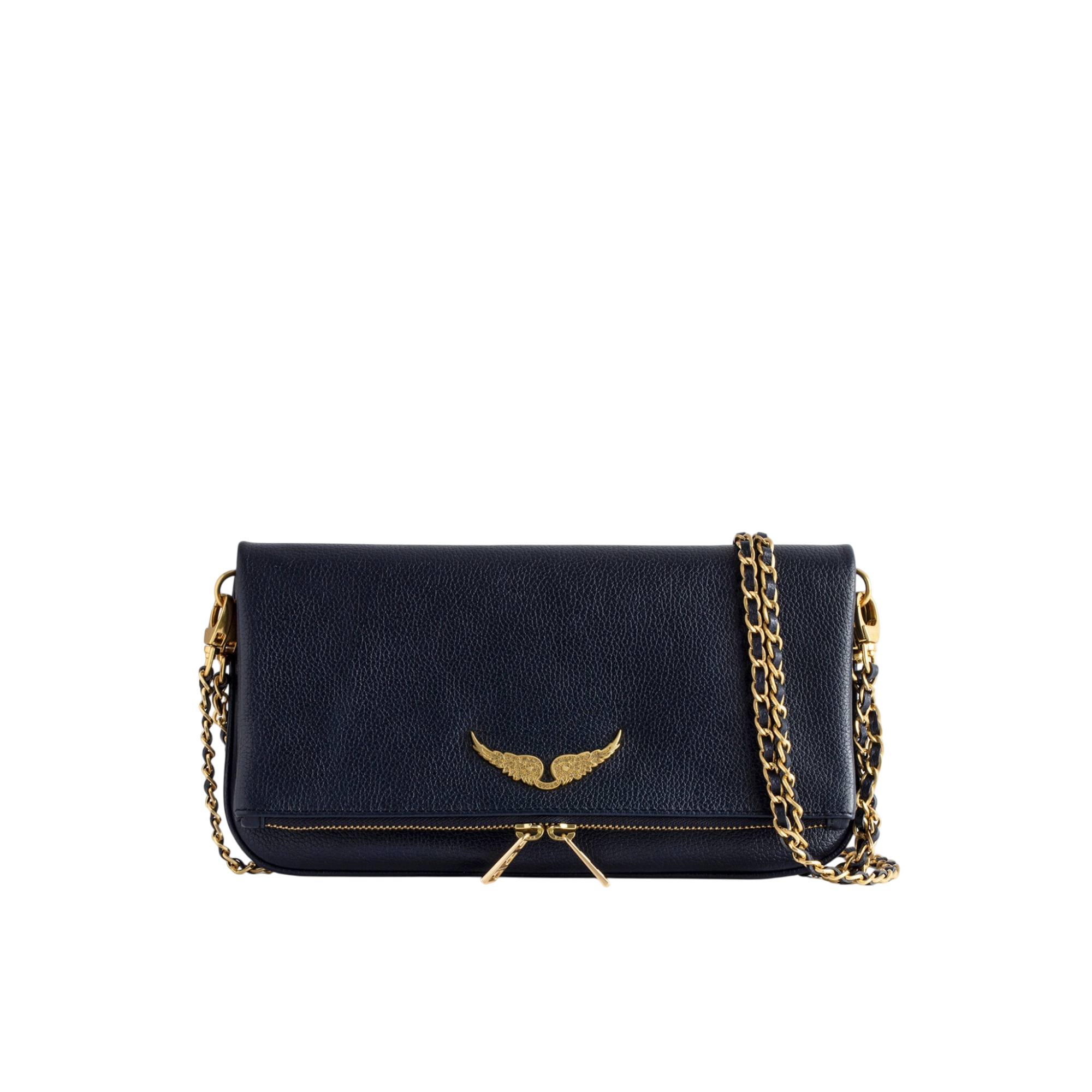 Rock Grained Leather Clutch - Ink