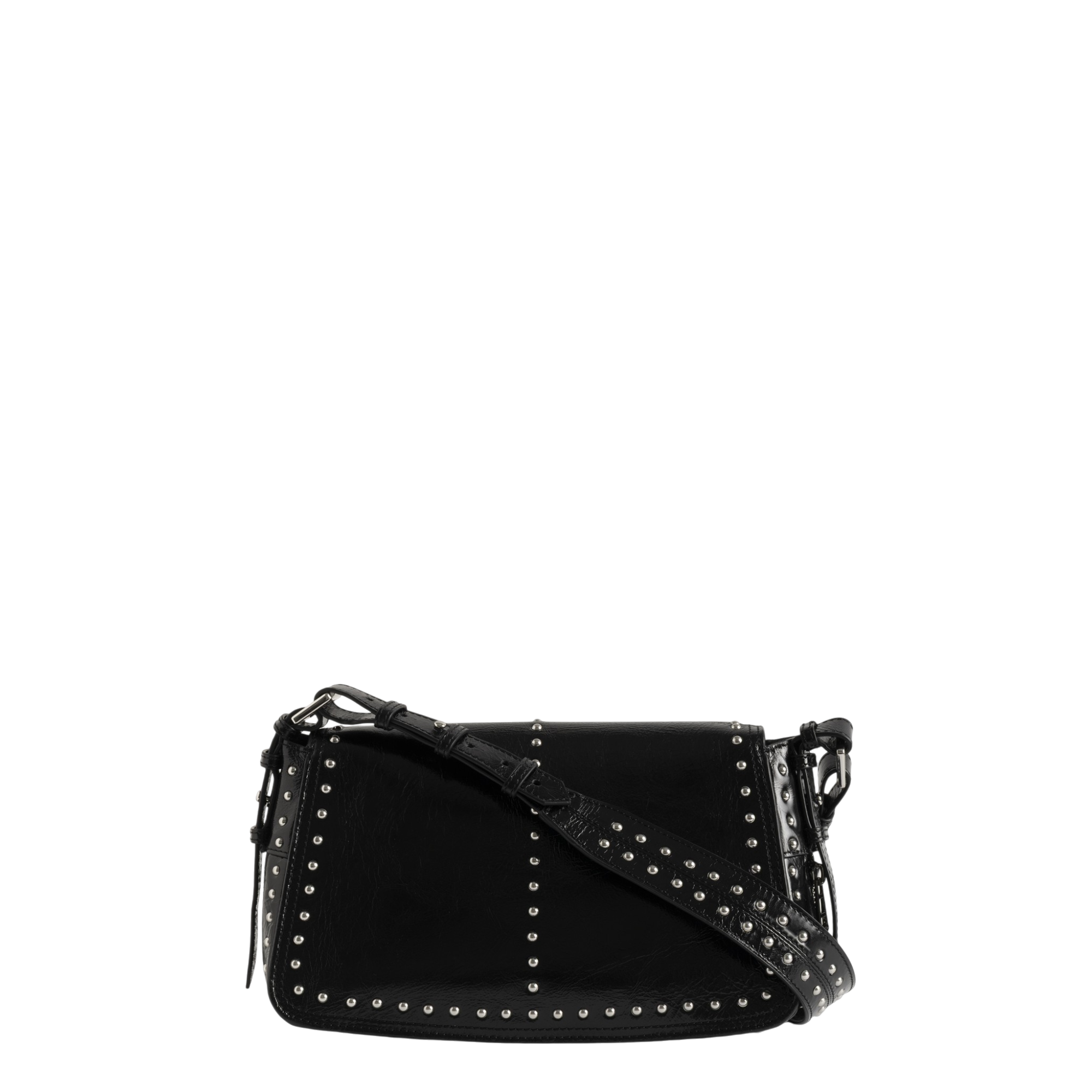 Le Zouzou Vintage Patent Studs Studded Leather Shoulder Bag - Black