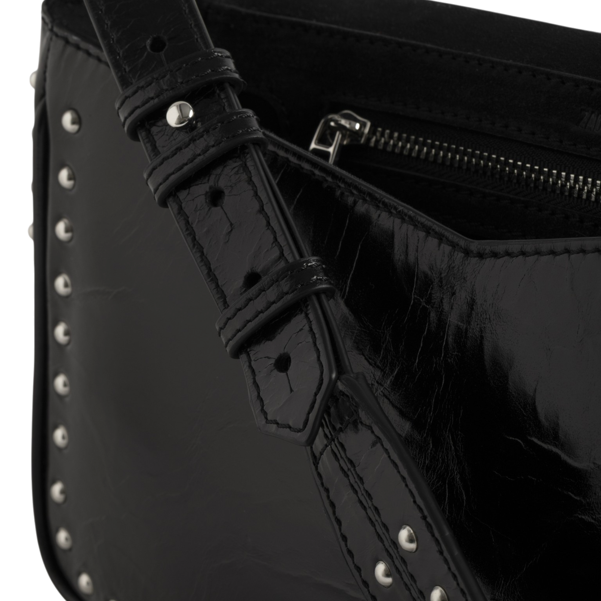 Le Zouzou Vintage Patent Studs Studded Leather Shoulder Bag - Black