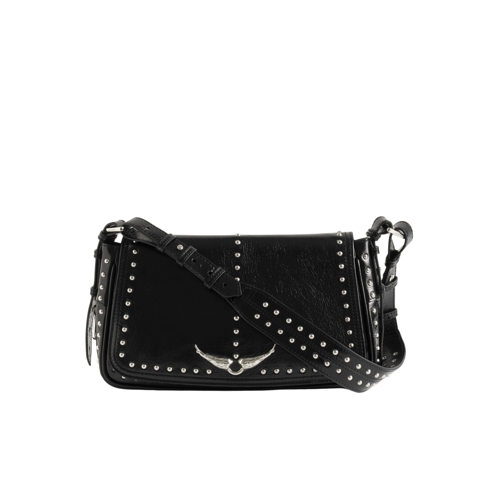 Le Zouzou Vintage Patent Studs Studded Leather Shoulder Bag - Black