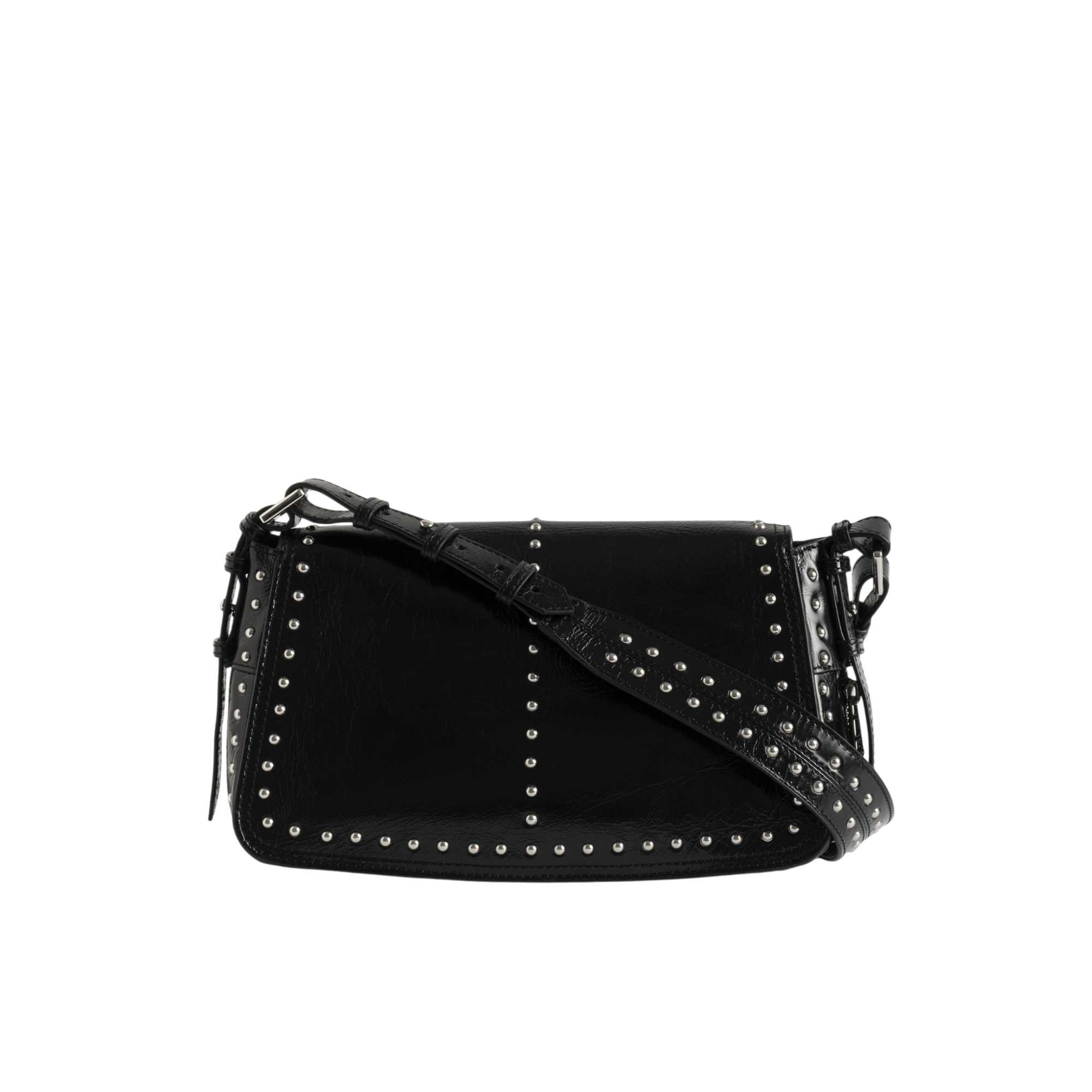 Le Zouzou Vintage Patent Studs Studded Leather Shoulder Bag - Black