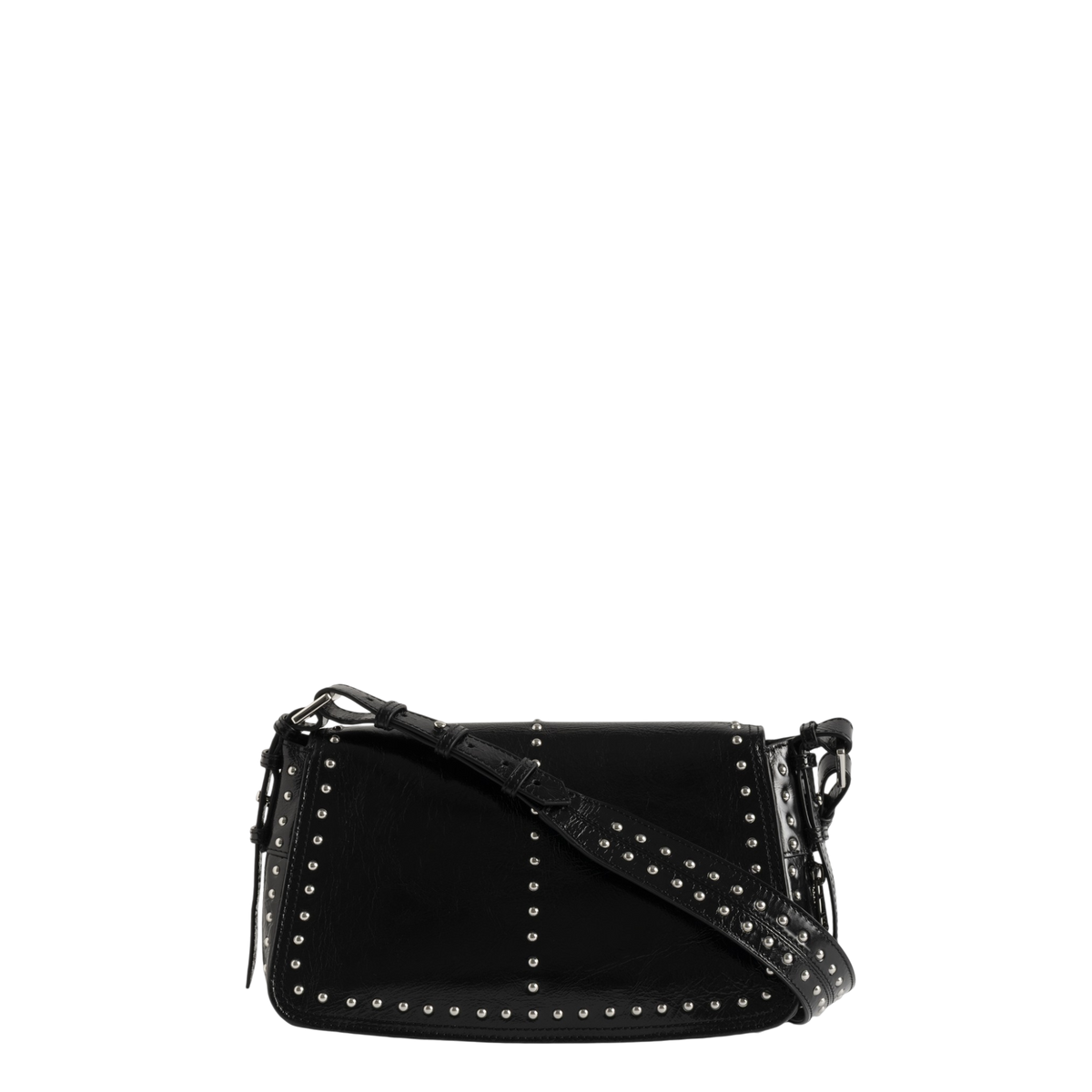 Le Zouzou Vintage Patent Studs Studded Leather Shoulder Bag - Black