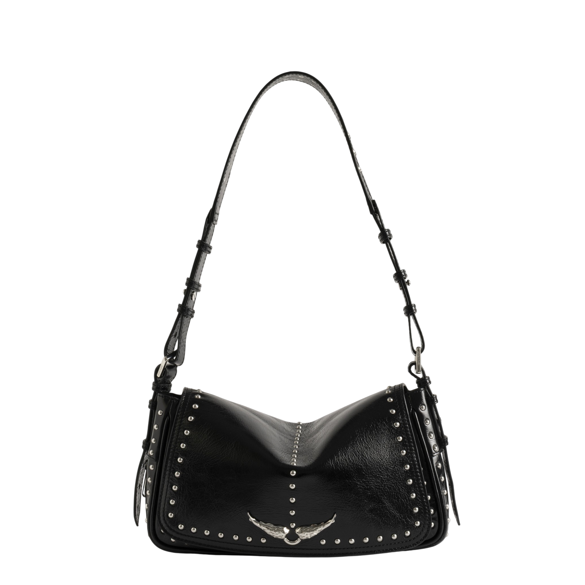 Le Zouzou Vintage Patent Studs Studded Leather Shoulder Bag - Black