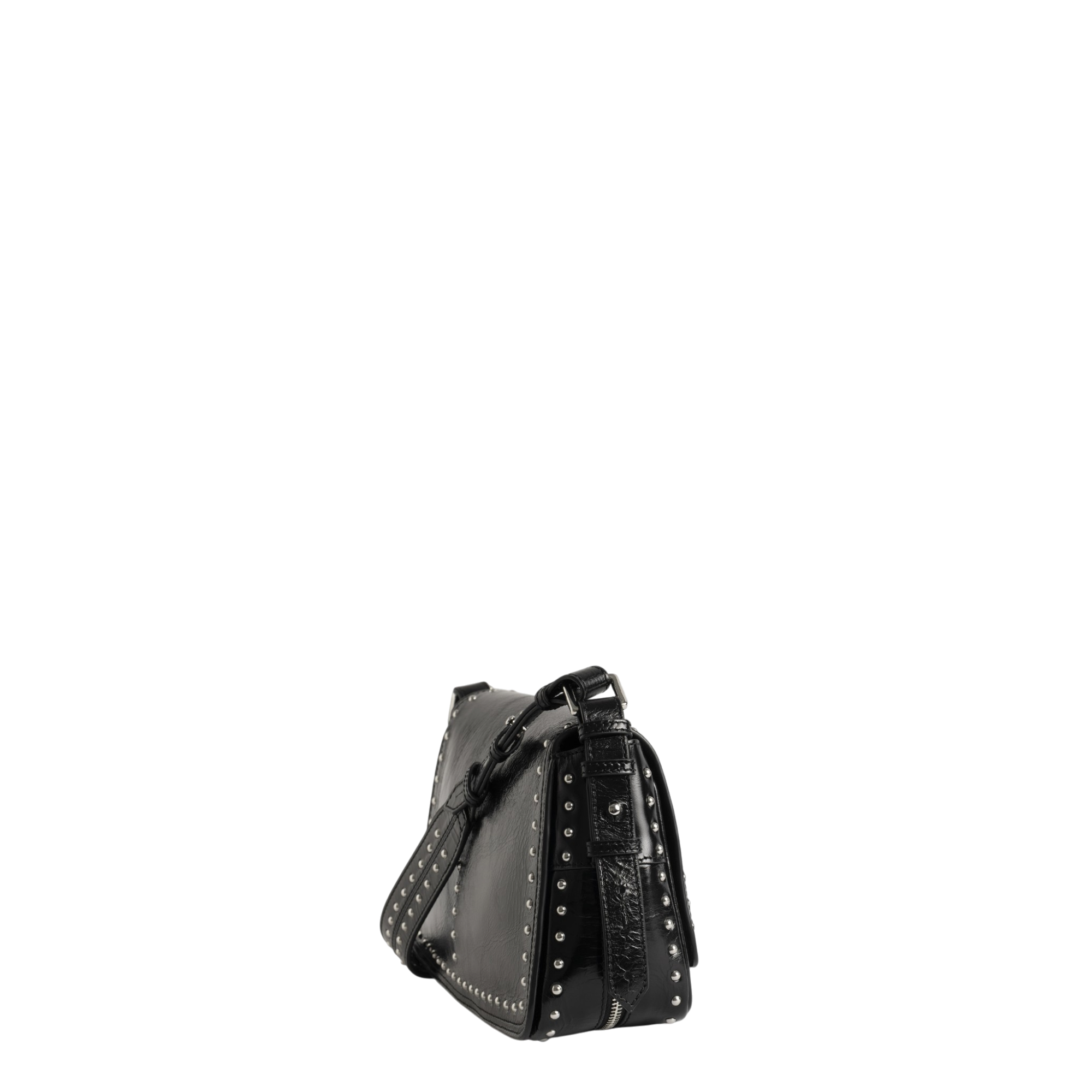 Le Zouzou Vintage Patent Studs Studded Leather Shoulder Bag - Black