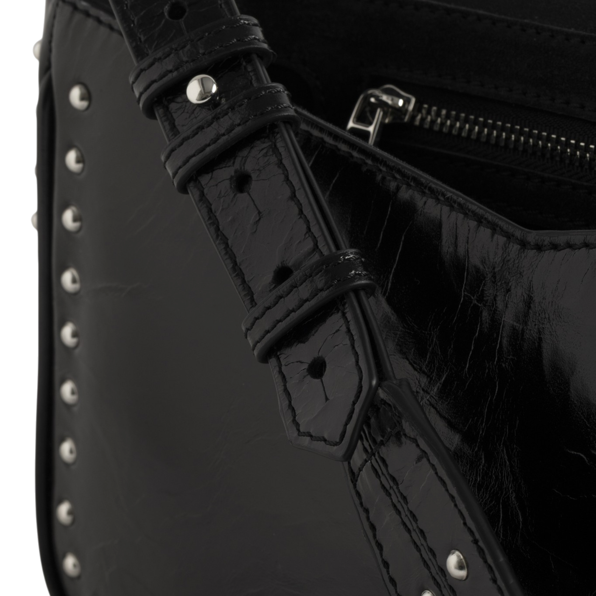 Le Zouzou Vintage Patent Studs Studded Leather Shoulder Bag - Black