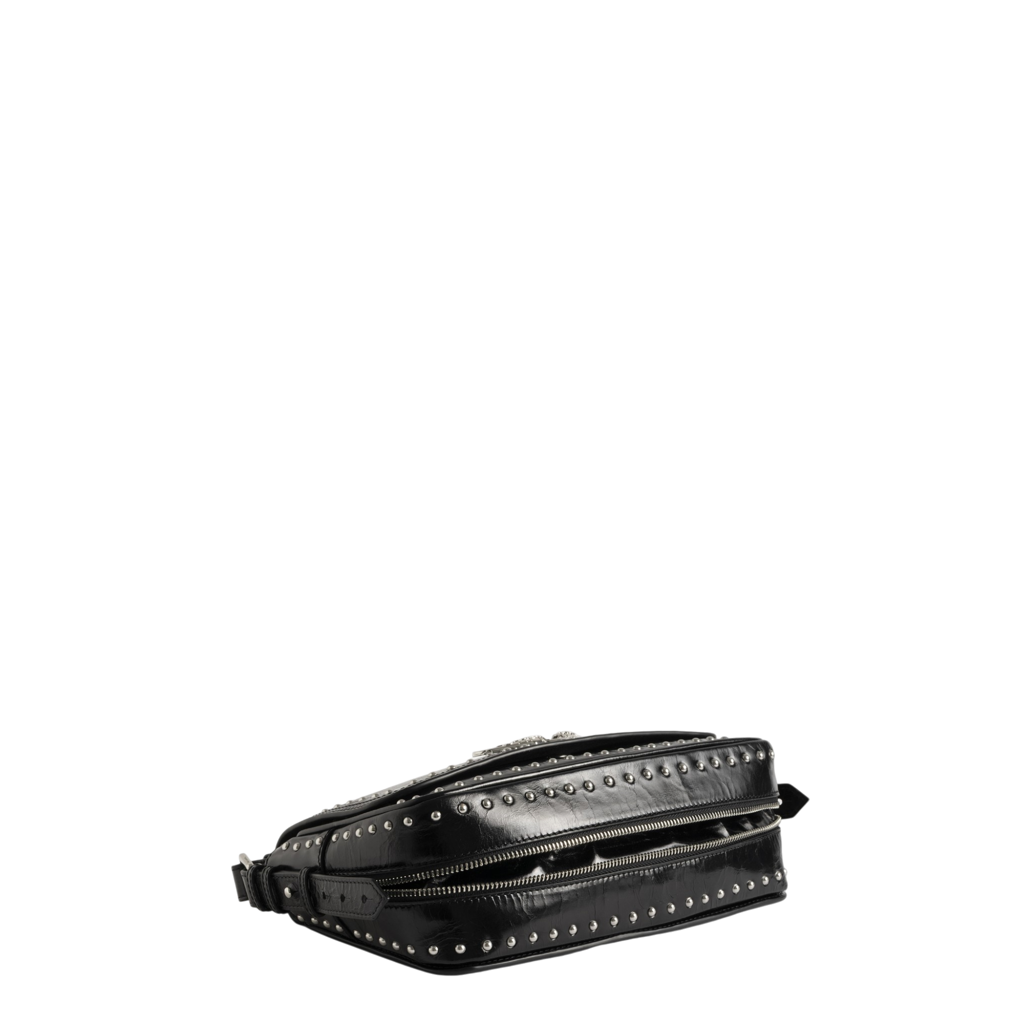 Le Zouzou Vintage Patent Studs Studded Leather Shoulder Bag - Black