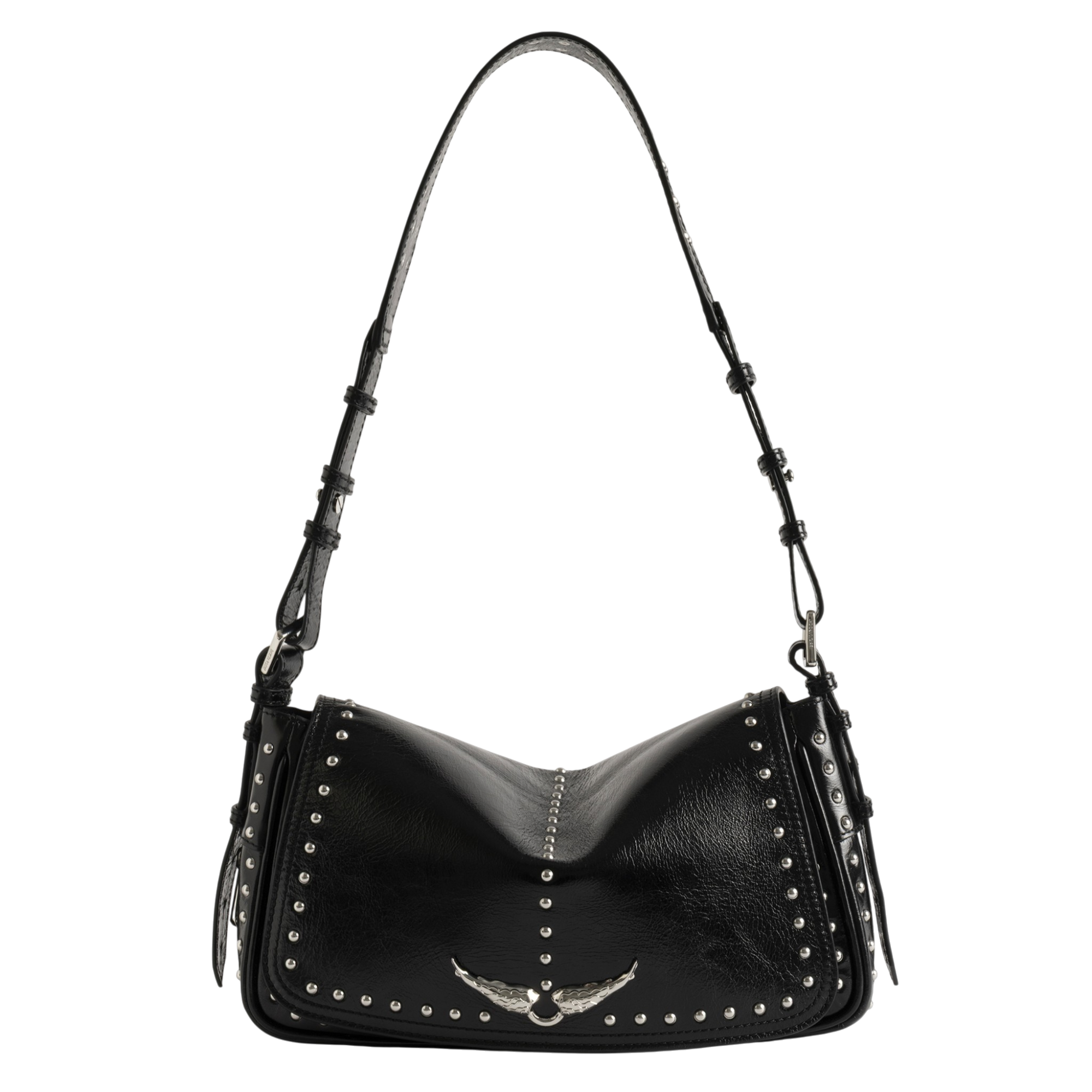 Le Zouzou Vintage Patent Studs Studded Leather Shoulder Bag - Black