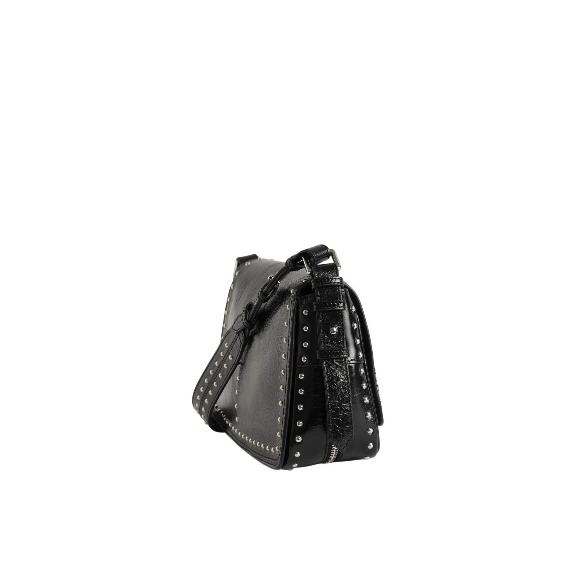 Le Zouzou Vintage Patent Studs Studded Leather Shoulder Bag - Black