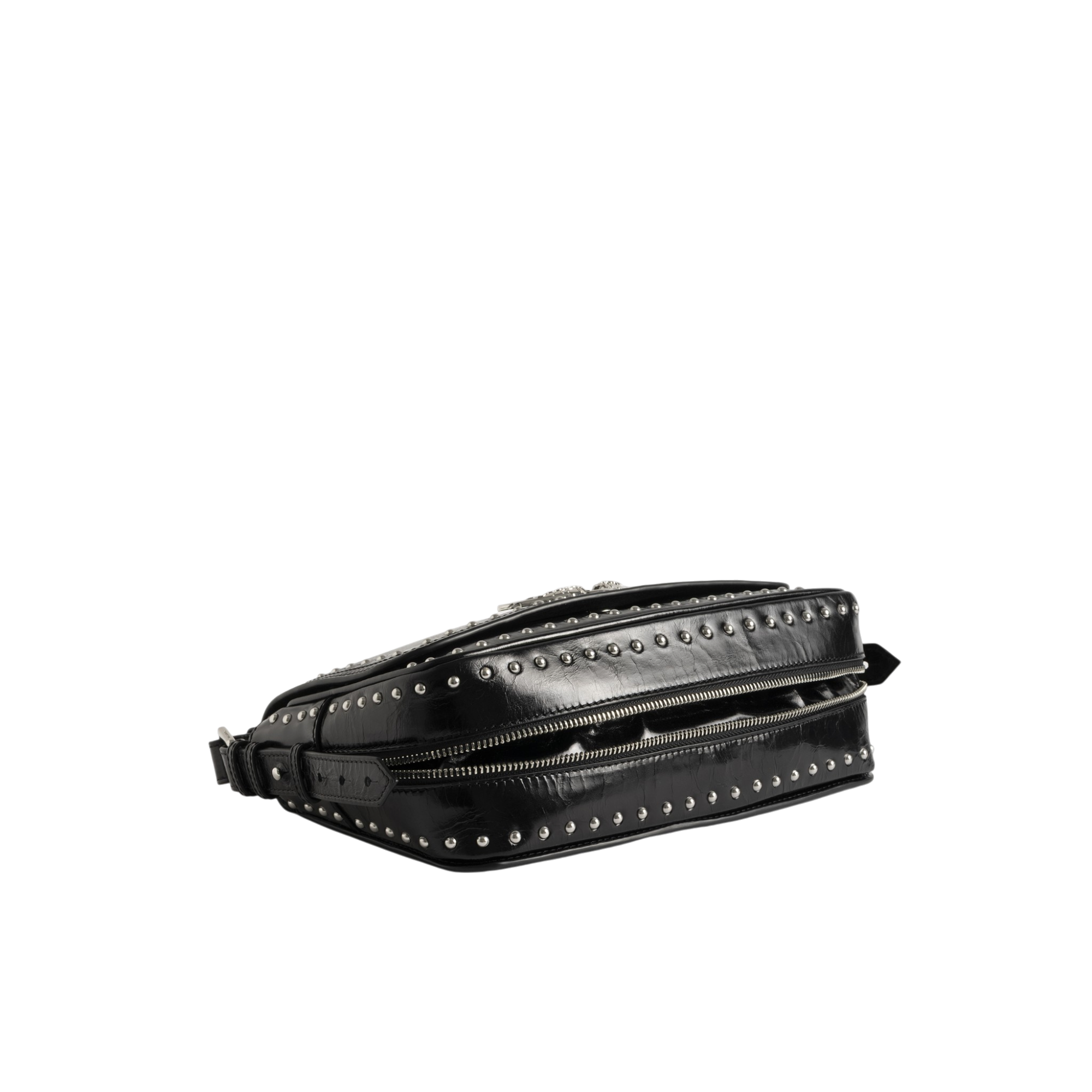 Le Zouzou Vintage Patent Studs Studded Leather Shoulder Bag - Black