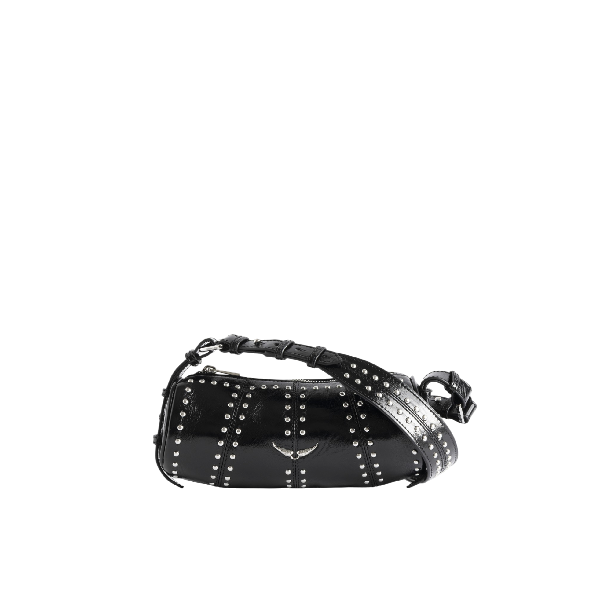 Le Roudoudou Studs Vintage Patent Shoulder Bag - Black