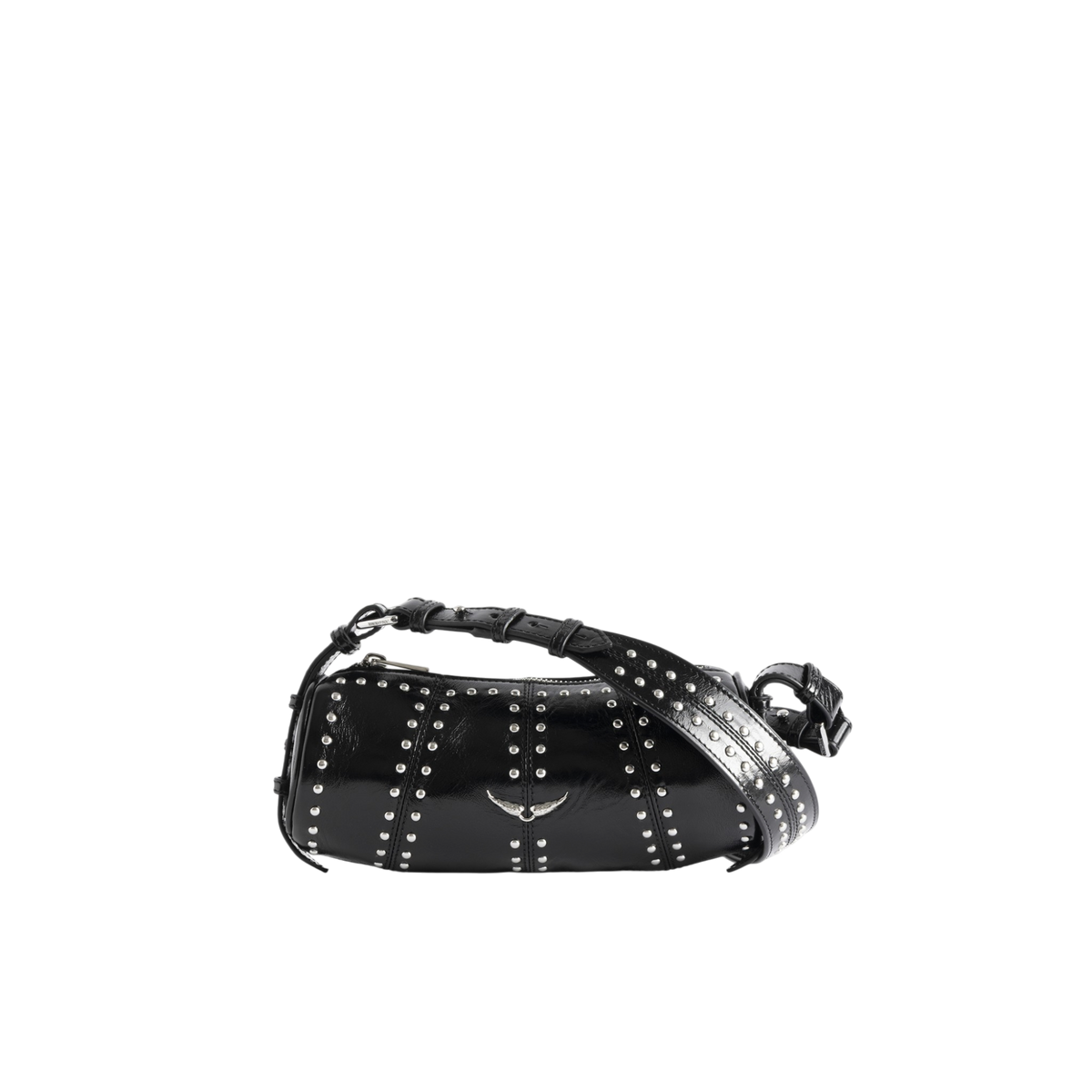 Le Roudoudou Studs Vintage Patent Shoulder Bag - Black