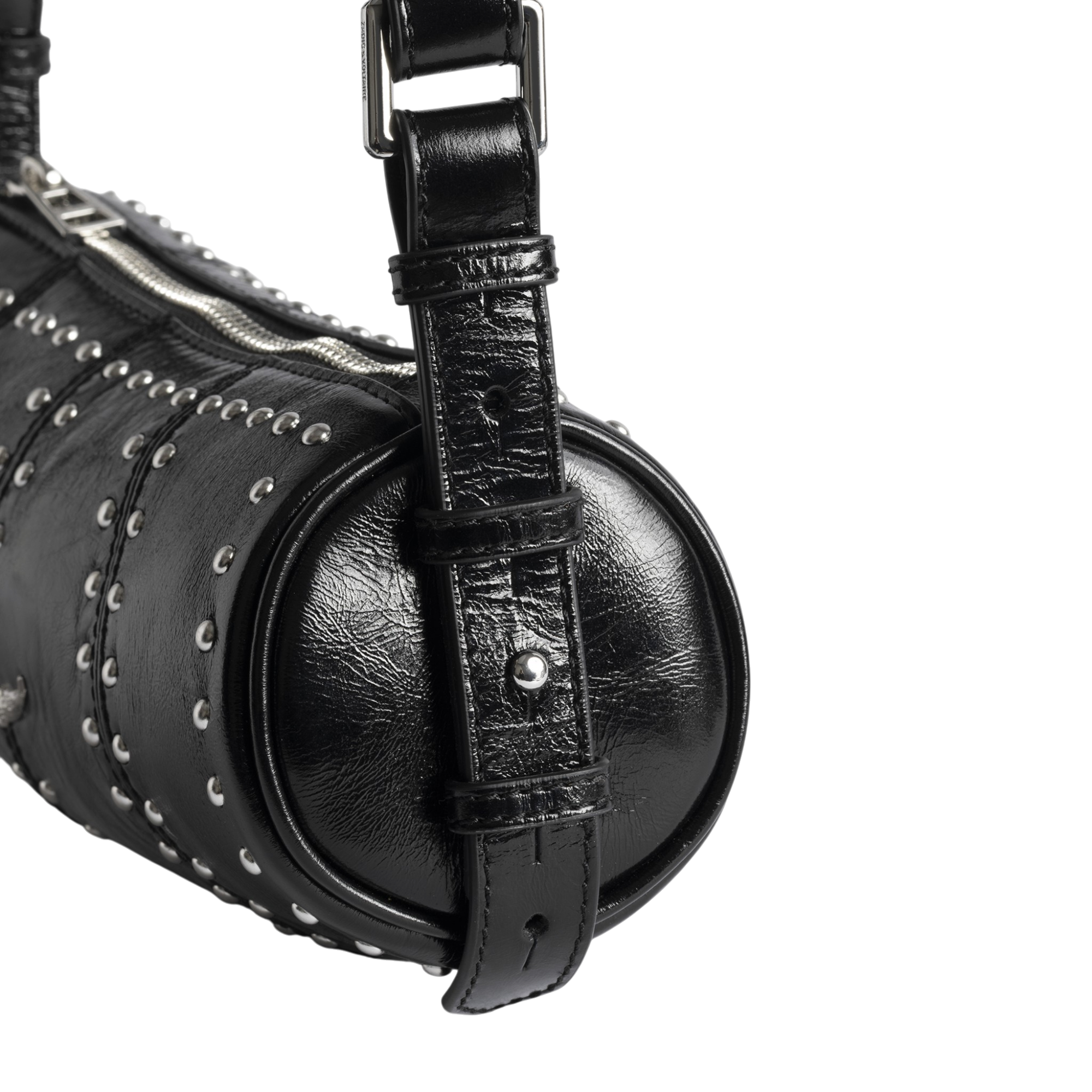 Le Roudoudou Studs Vintage Patent Shoulder Bag - Black