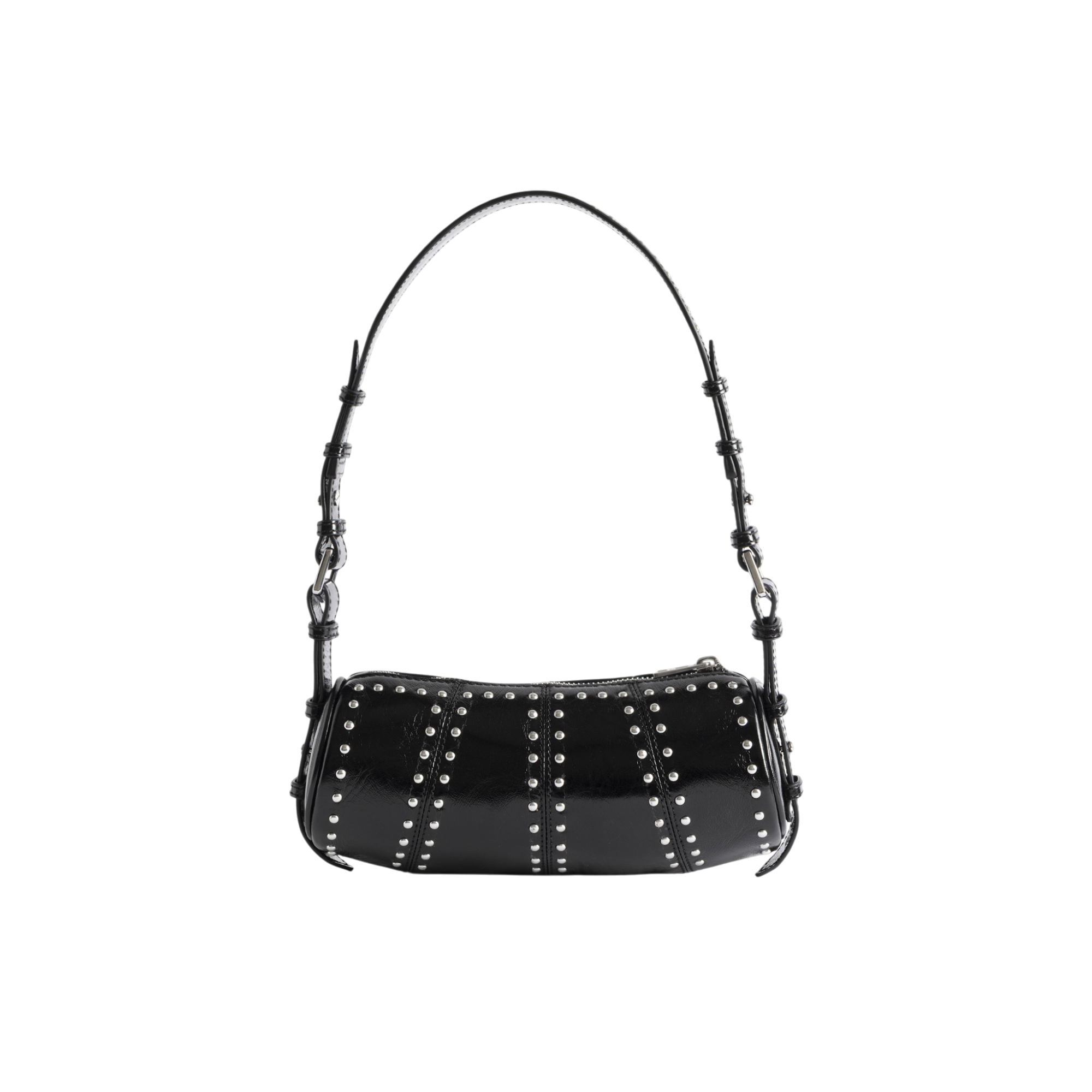 Le Roudoudou Studs Vintage Patent Shoulder Bag - Black