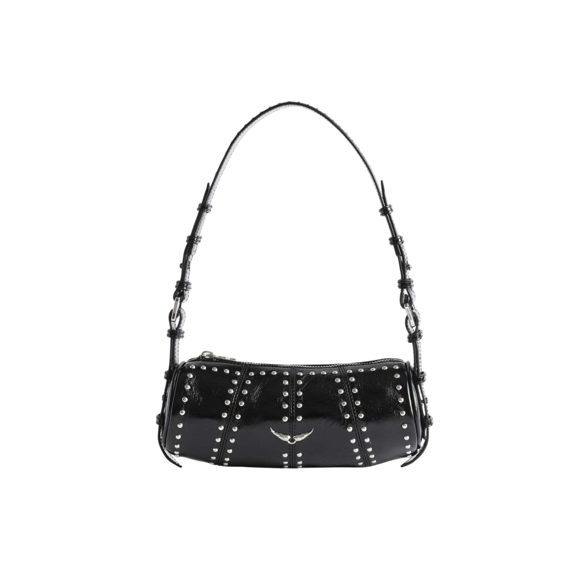Le Roudoudou Studs Vintage Patent Shoulder Bag - Black