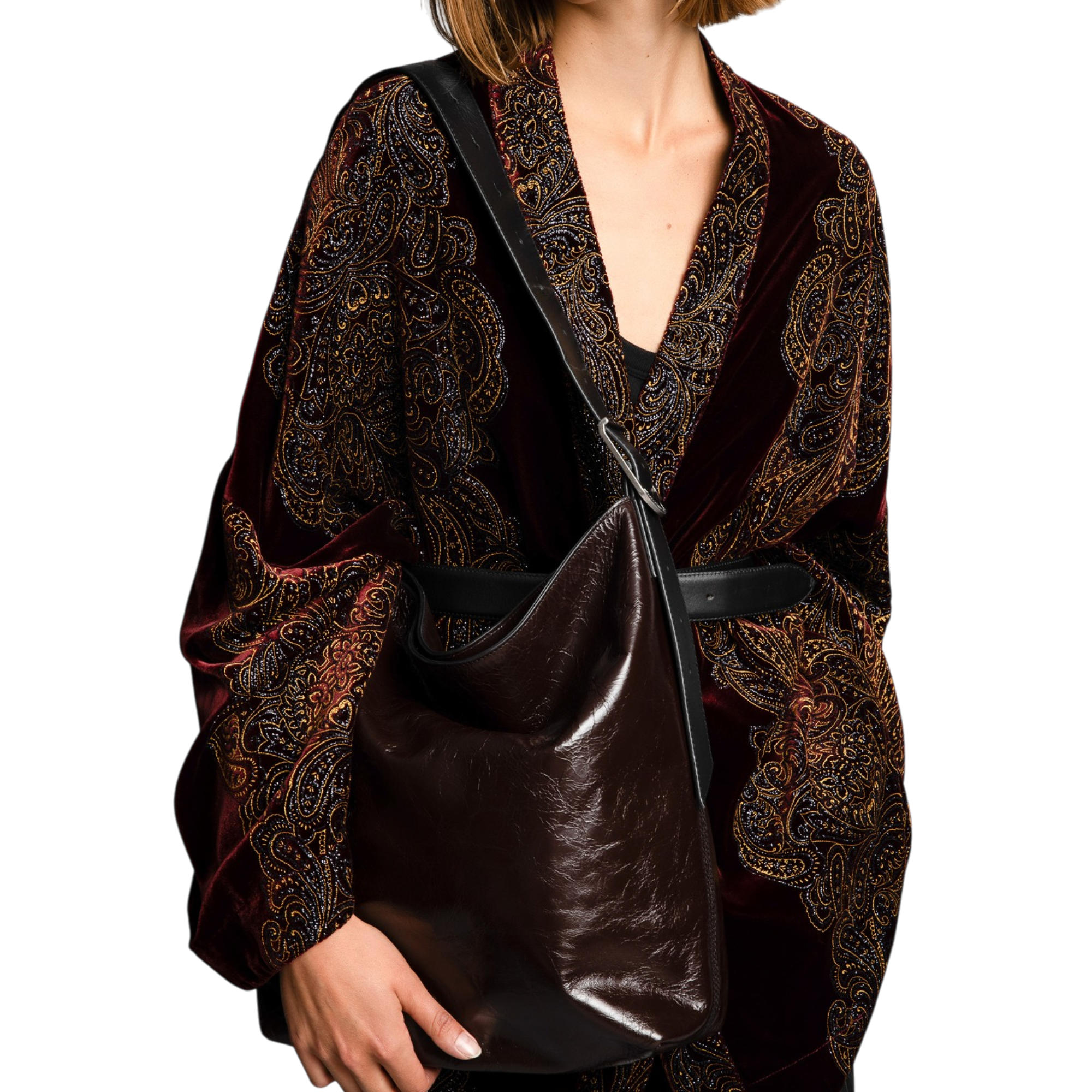 Jane Hobo Vintage Patent Leather Hobo Bag - Brownie