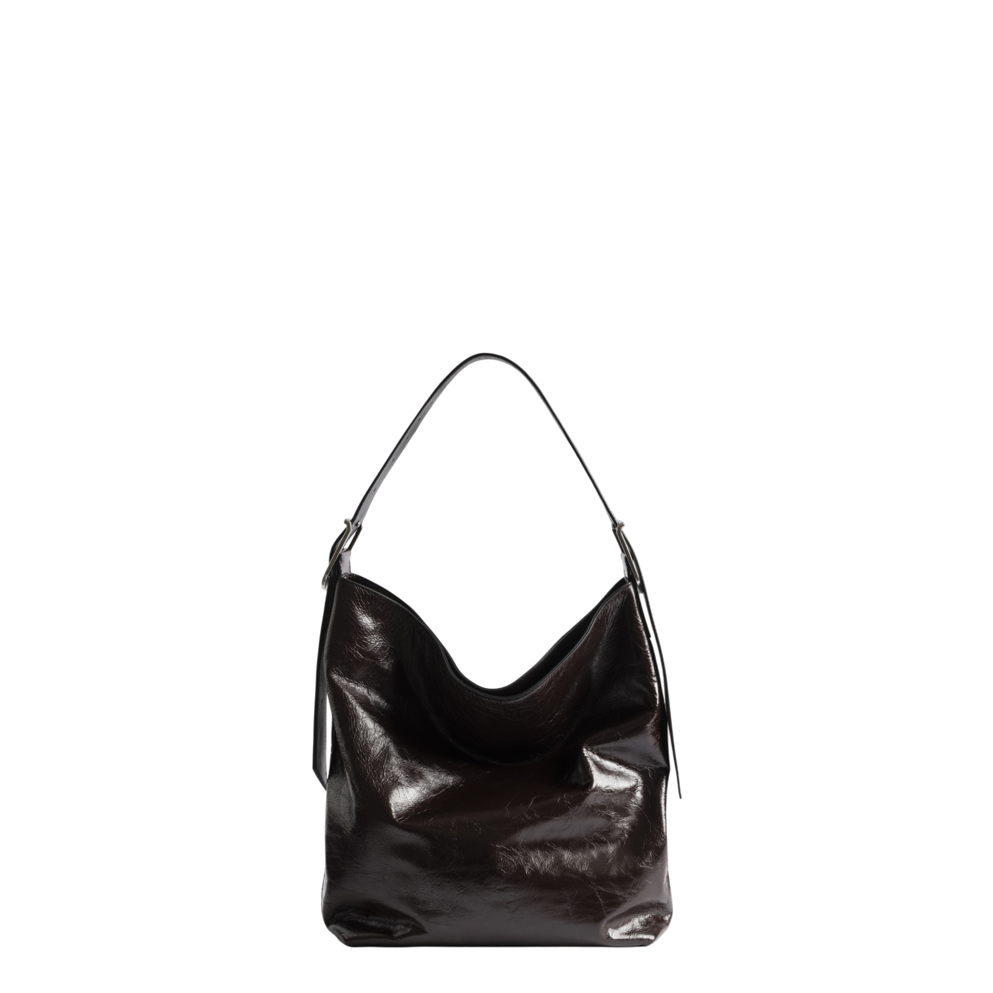 Jane Hobo Vintage Patent Leather Hobo Bag - Brownie