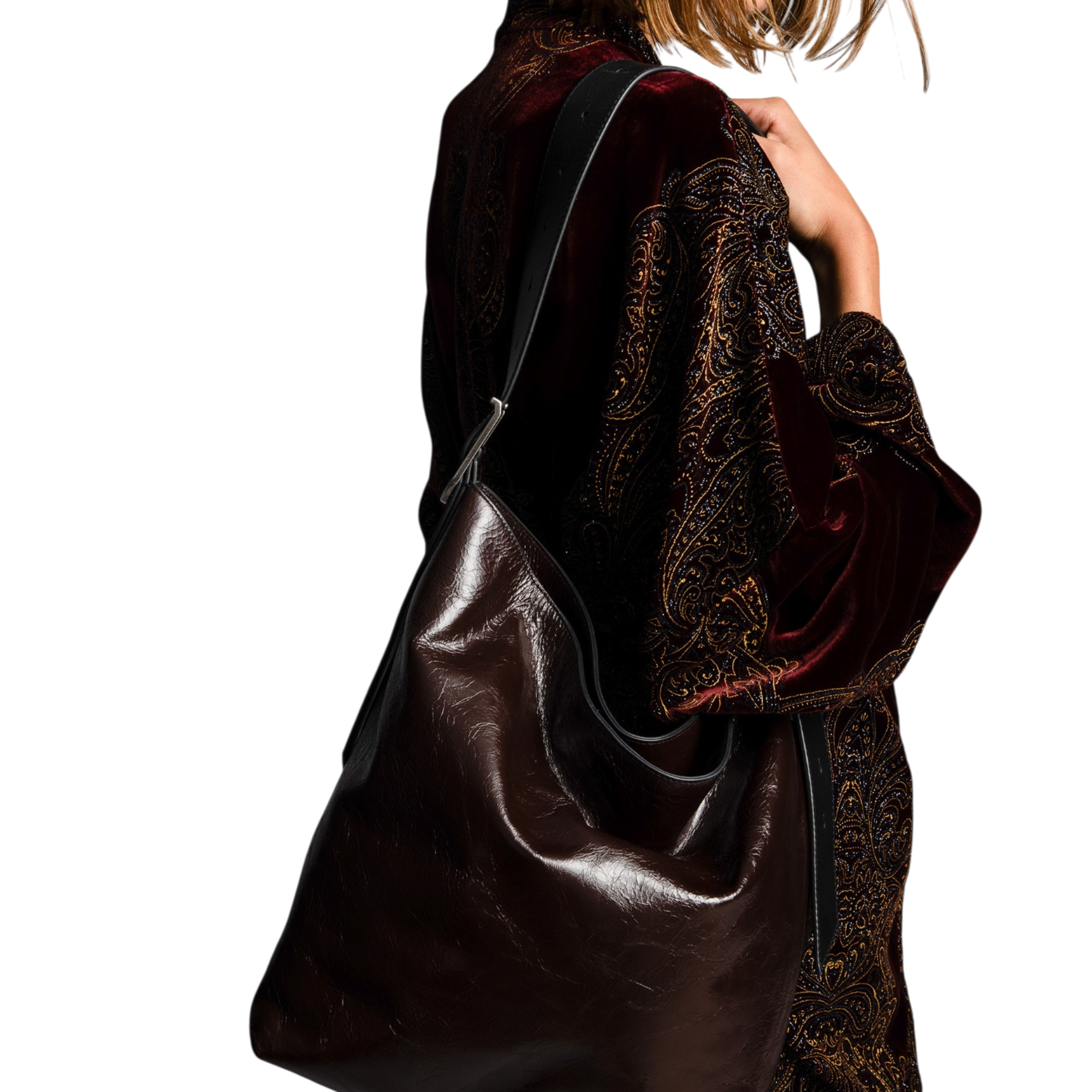 Jane Hobo Vintage Patent Leather Hobo Bag - Brownie