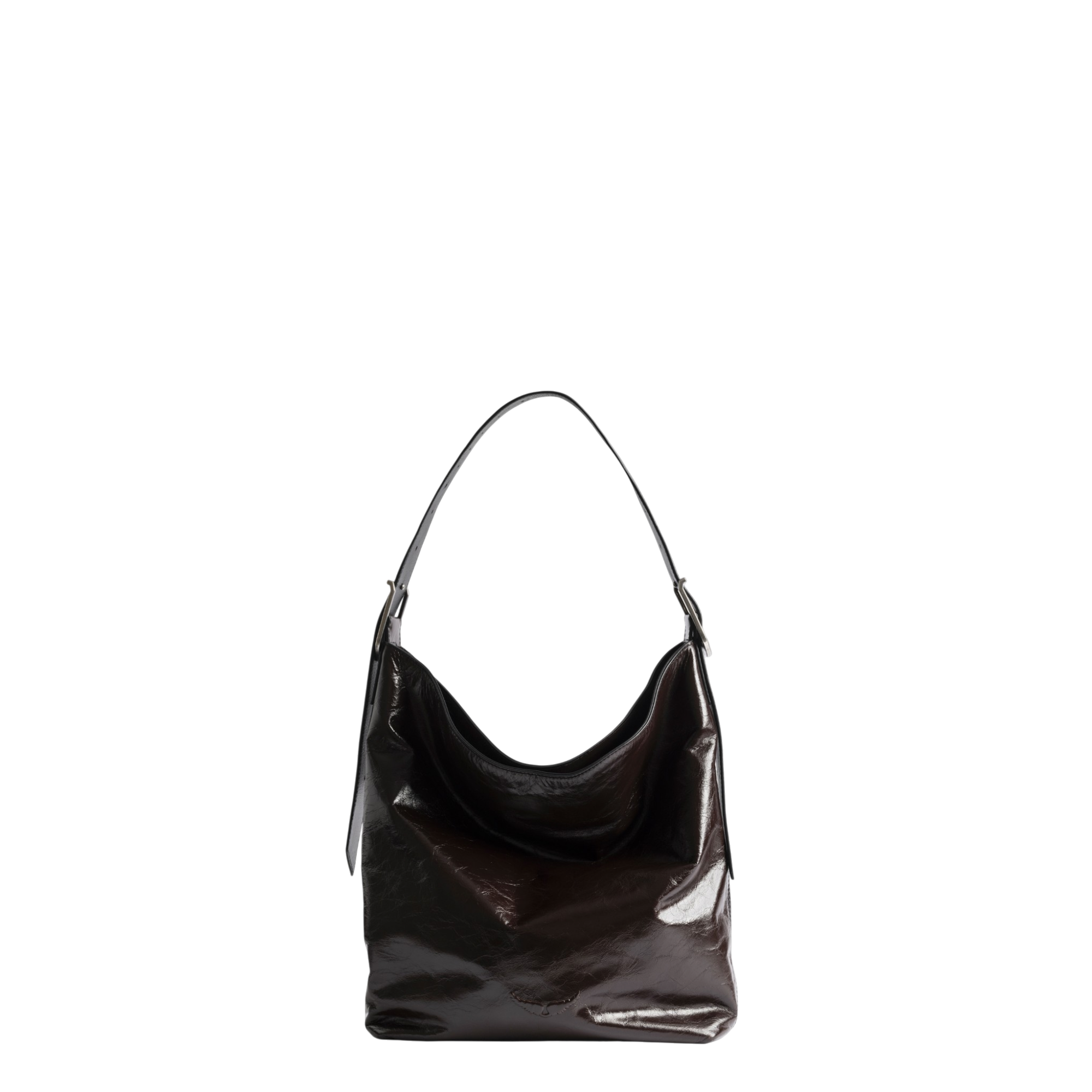 Jane Hobo Vintage Patent Leather Hobo Bag - Brownie
