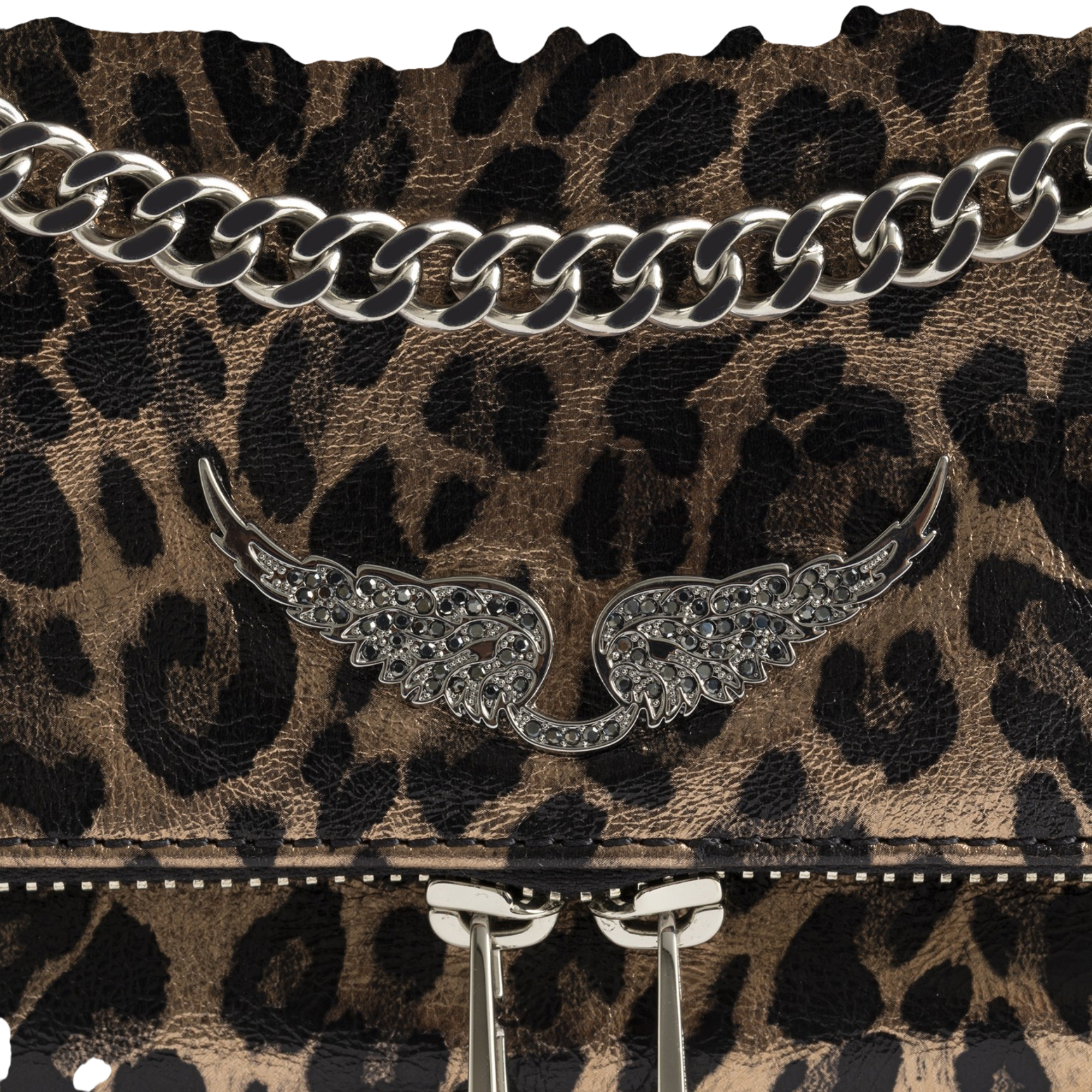 Rock II Metal Leopard Leather Clutch - Silver