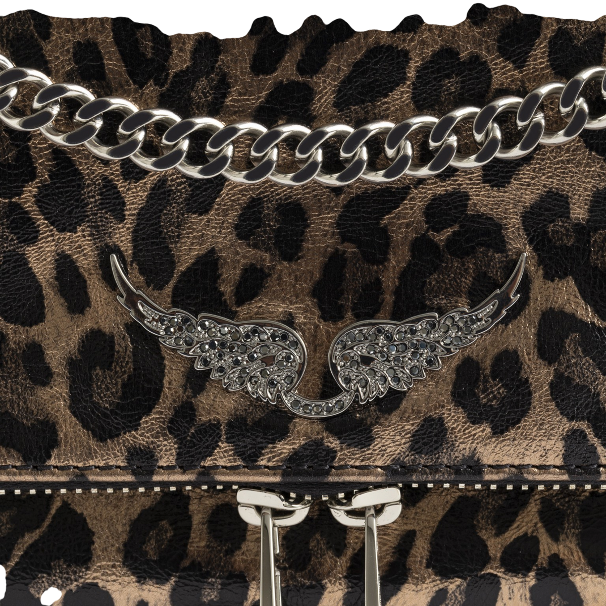 Rock II Metal Leopard Leather Clutch - Silver