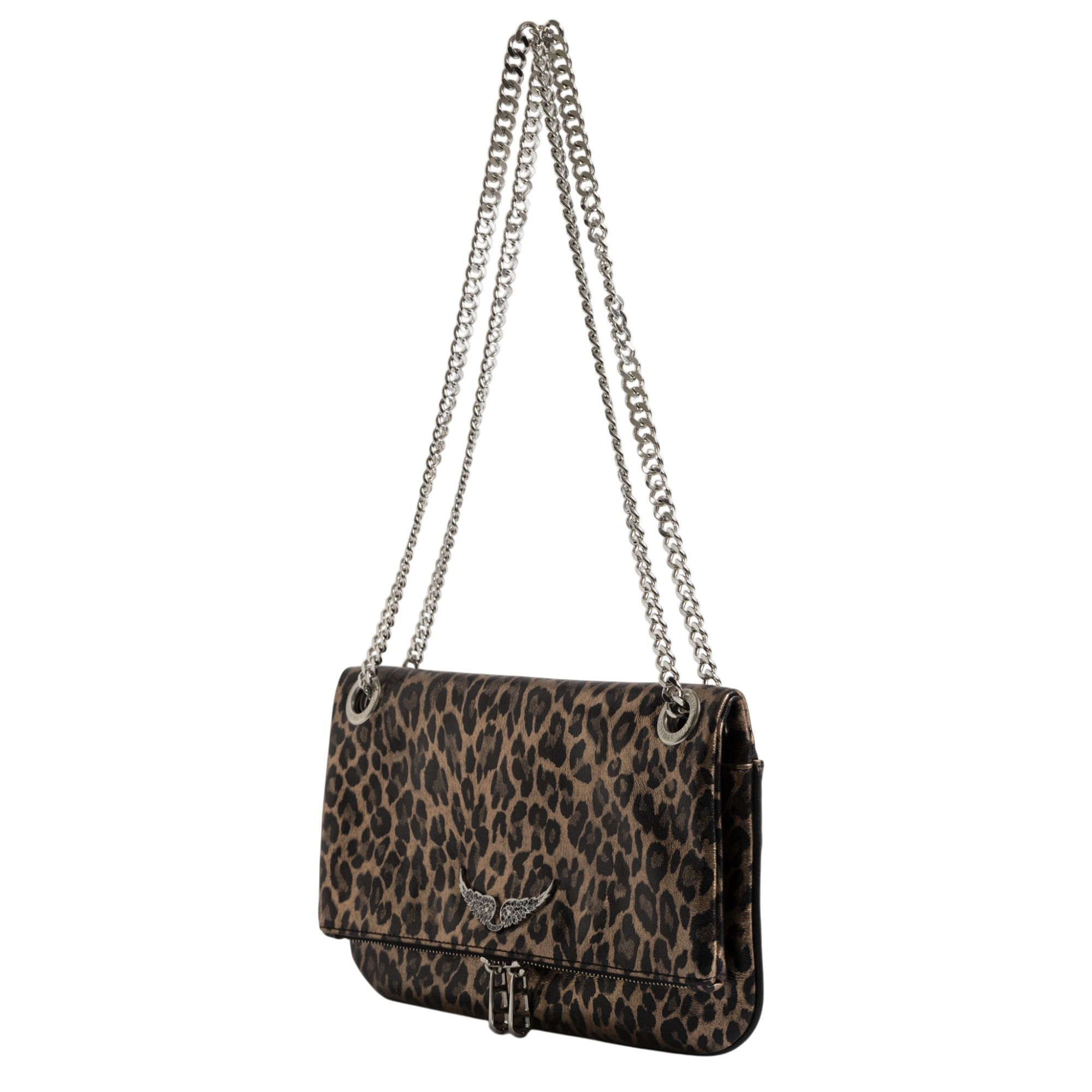 Rock II Metal Leopard Leather Clutch - Silver