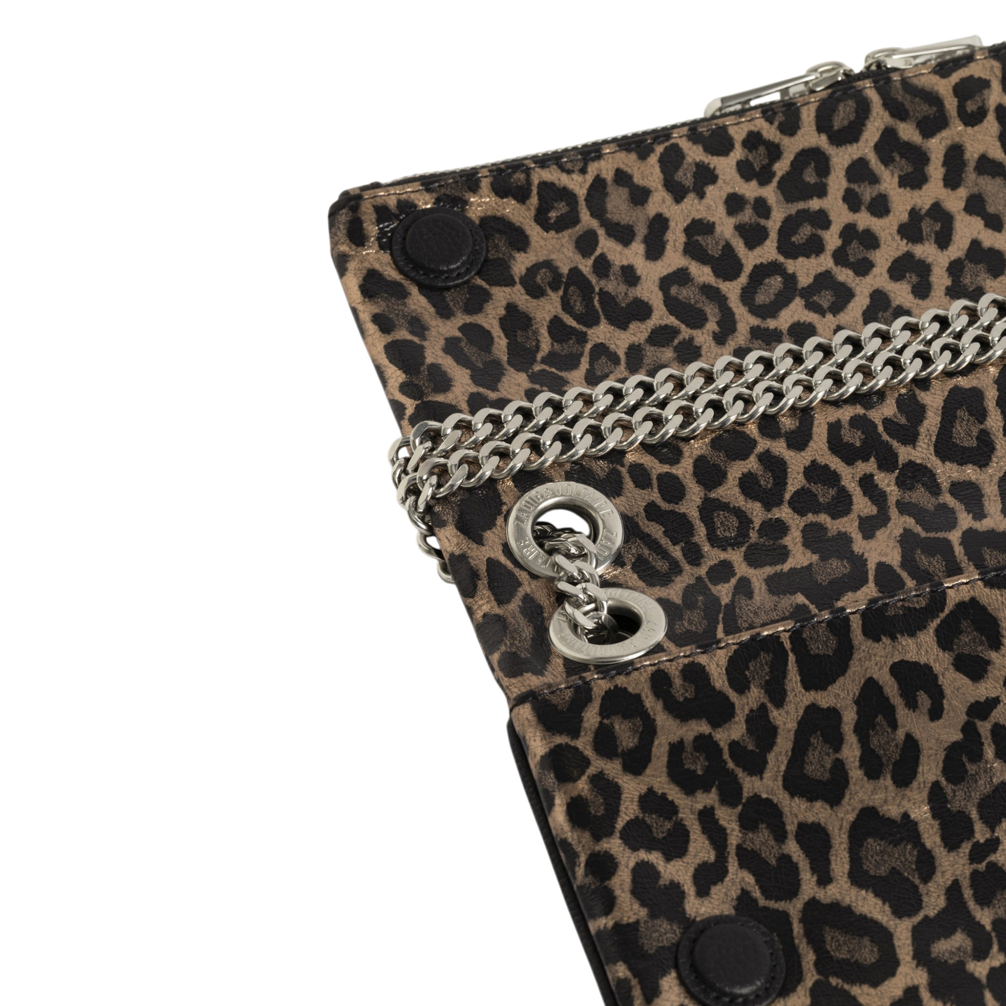 Rock II Metal Leopard Leather Clutch - Silver
