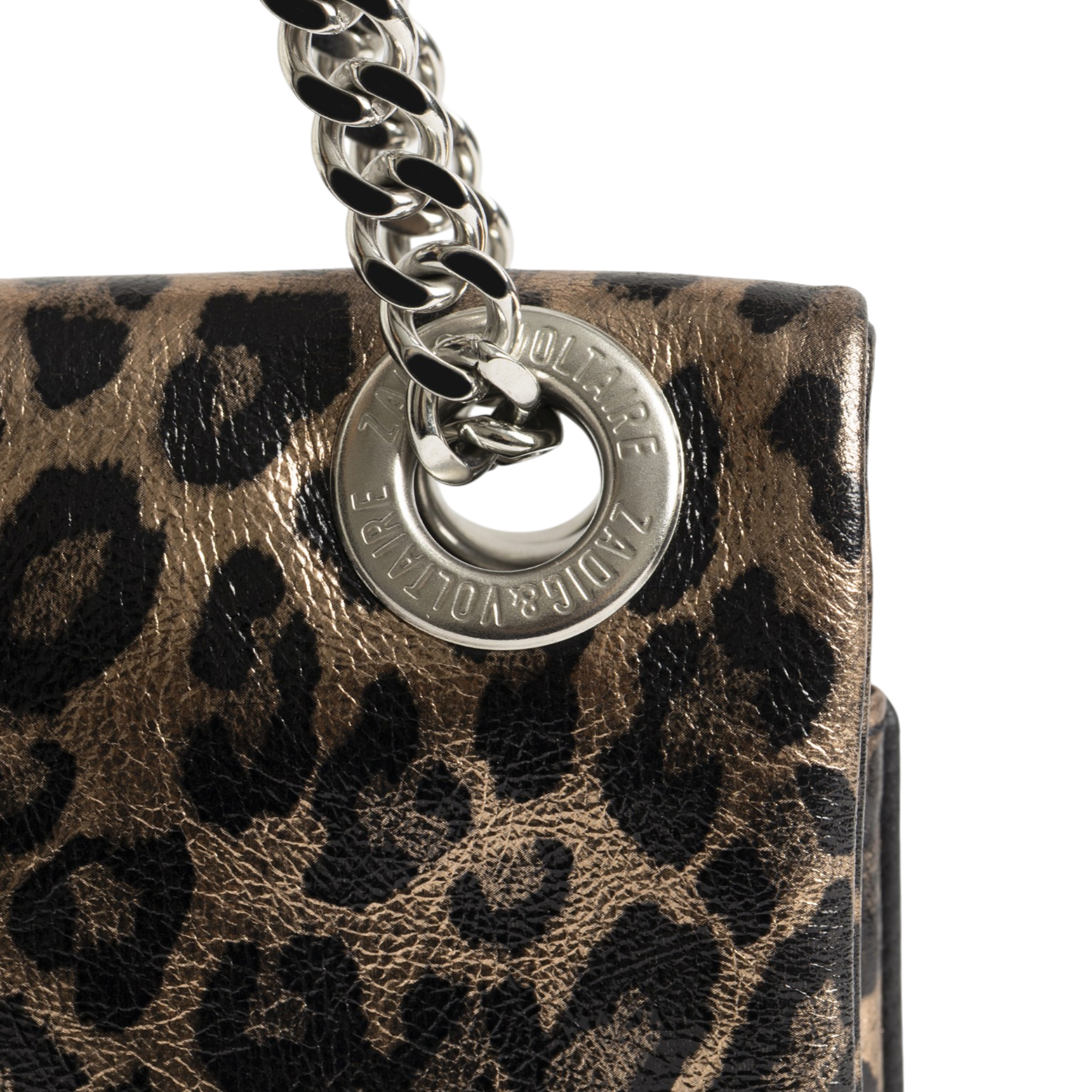 Rock II Metal Leopard Leather Clutch - Silver