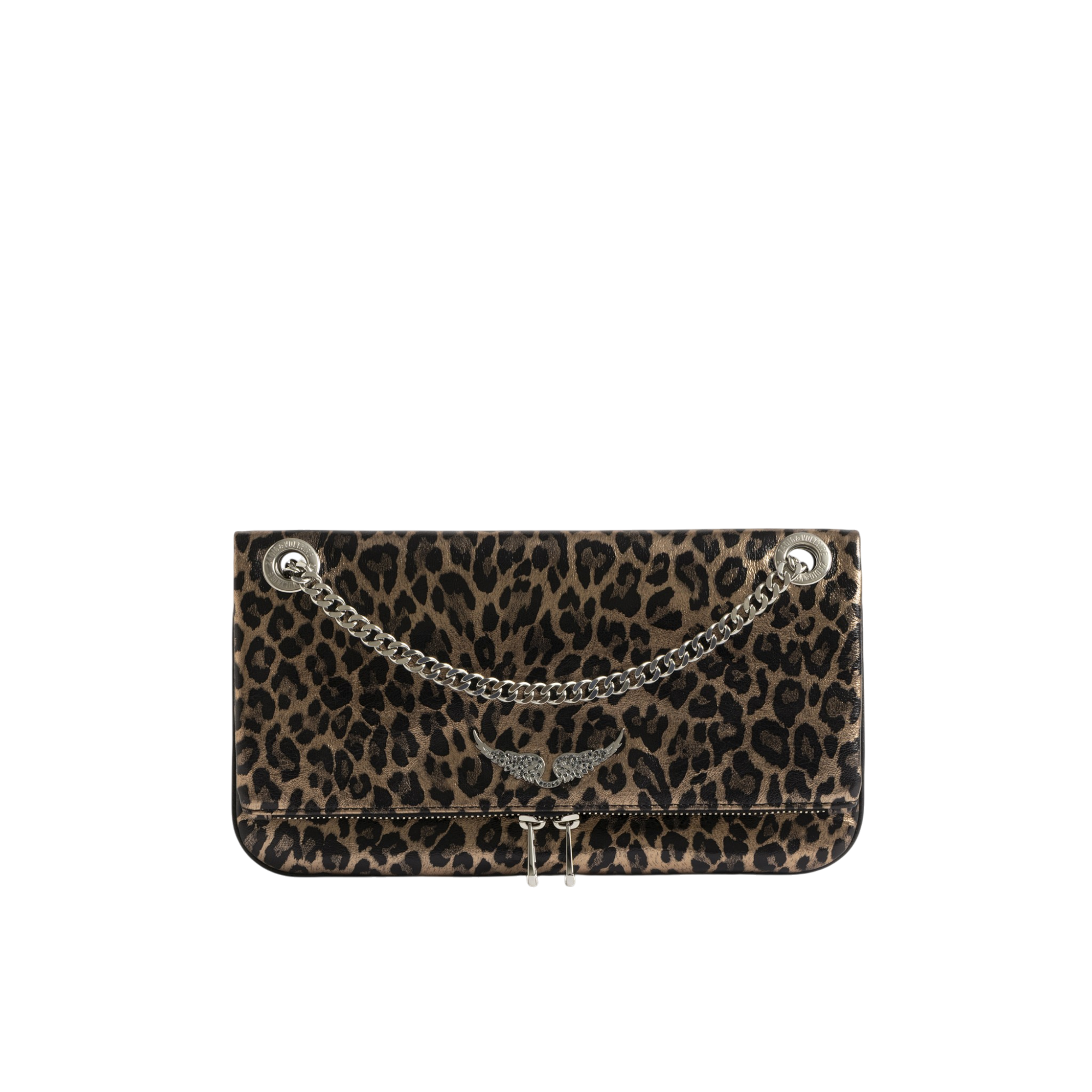 Rock II Metal Leopard Leather Clutch - Silver
