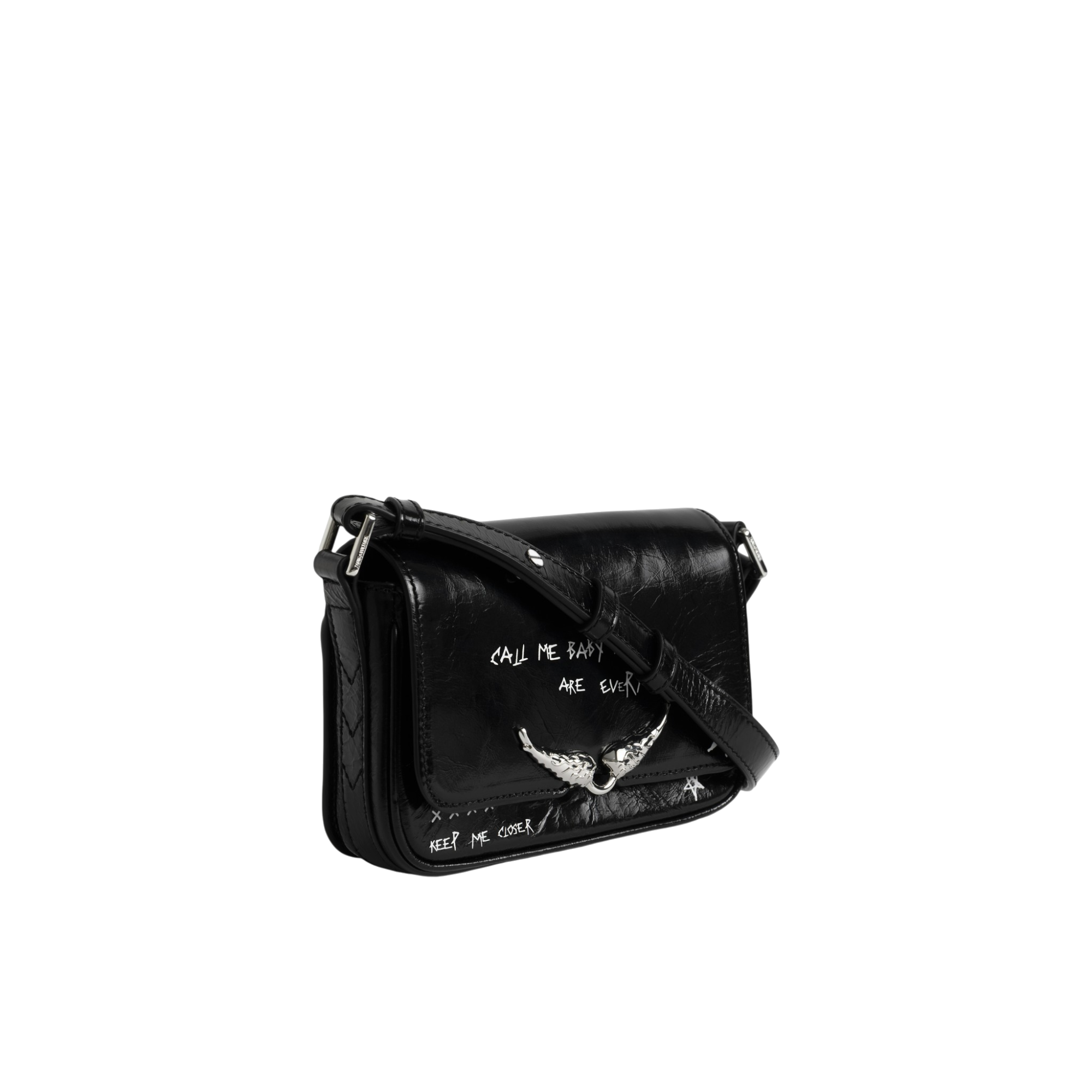 Le Zazi Vintage Graffiti Leather Bag - Black