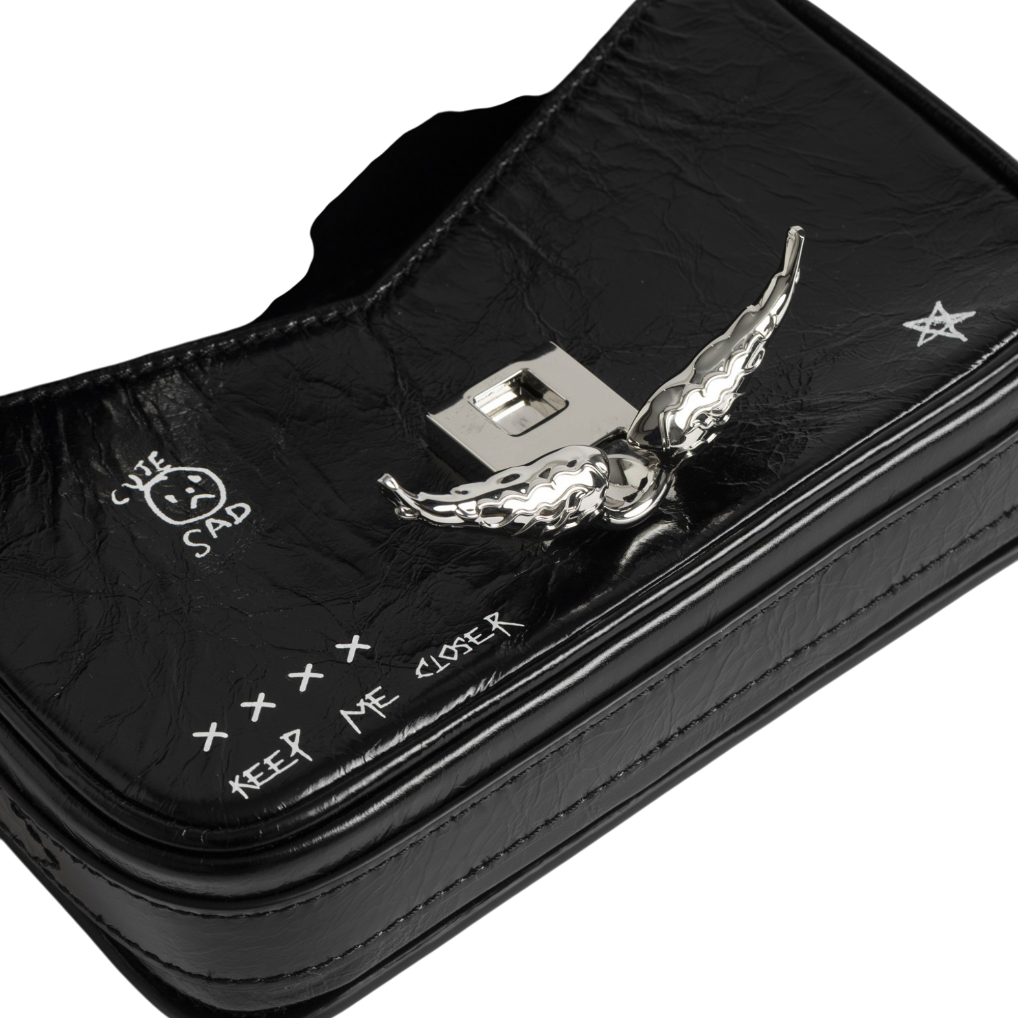 Le Zazi Vintage Graffiti Leather Bag - Black