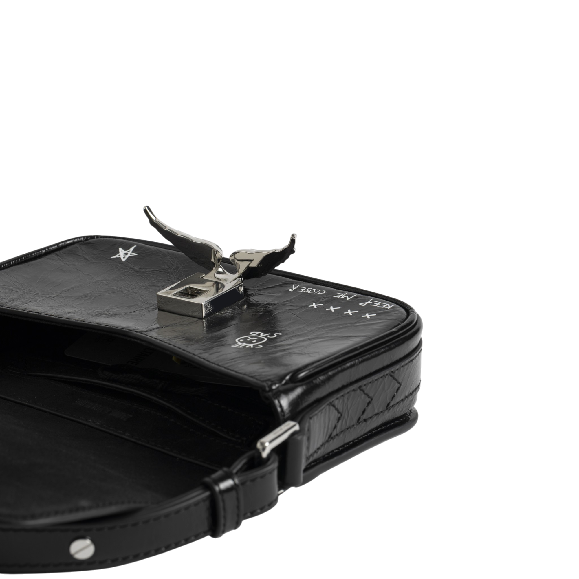 Le Zazi Vintage Graffiti Leather Bag - Black