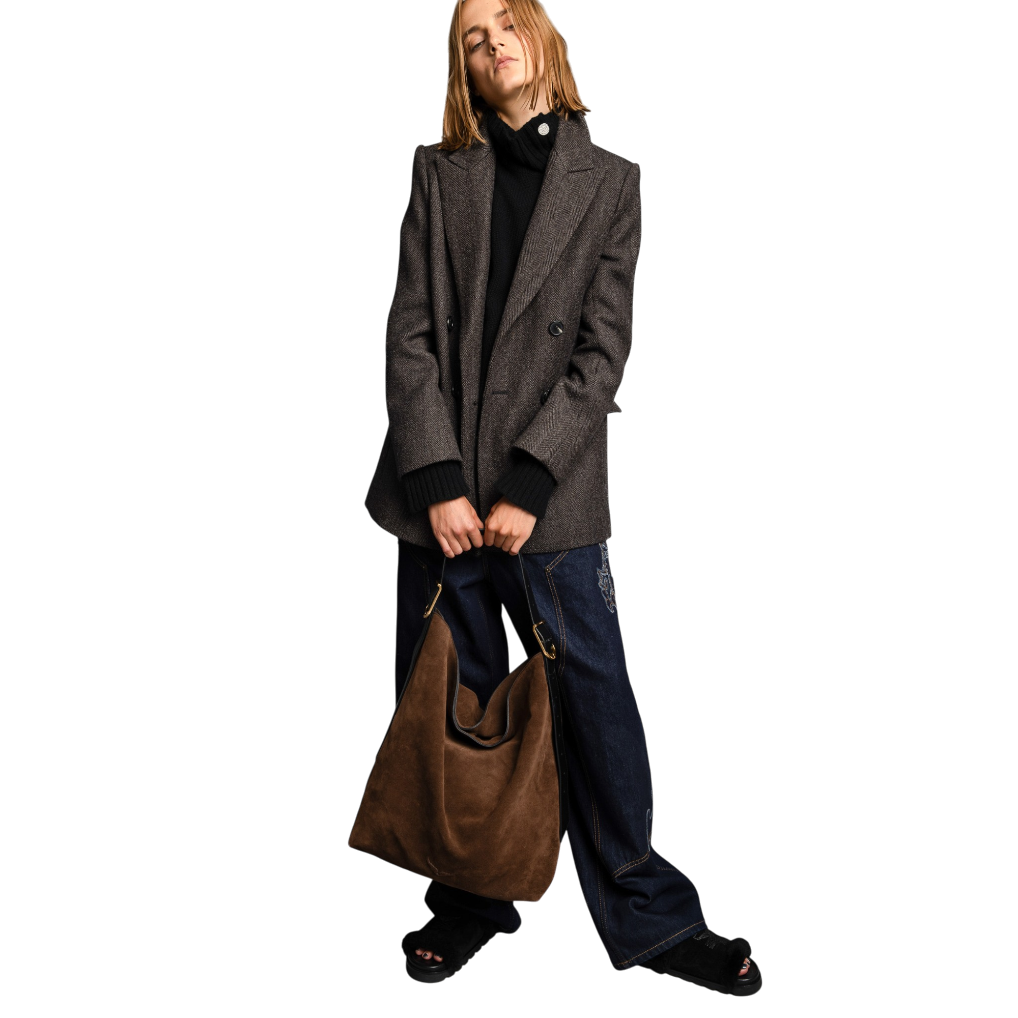 Jane Hobo XL Suede Leather Bag - Wood Brown